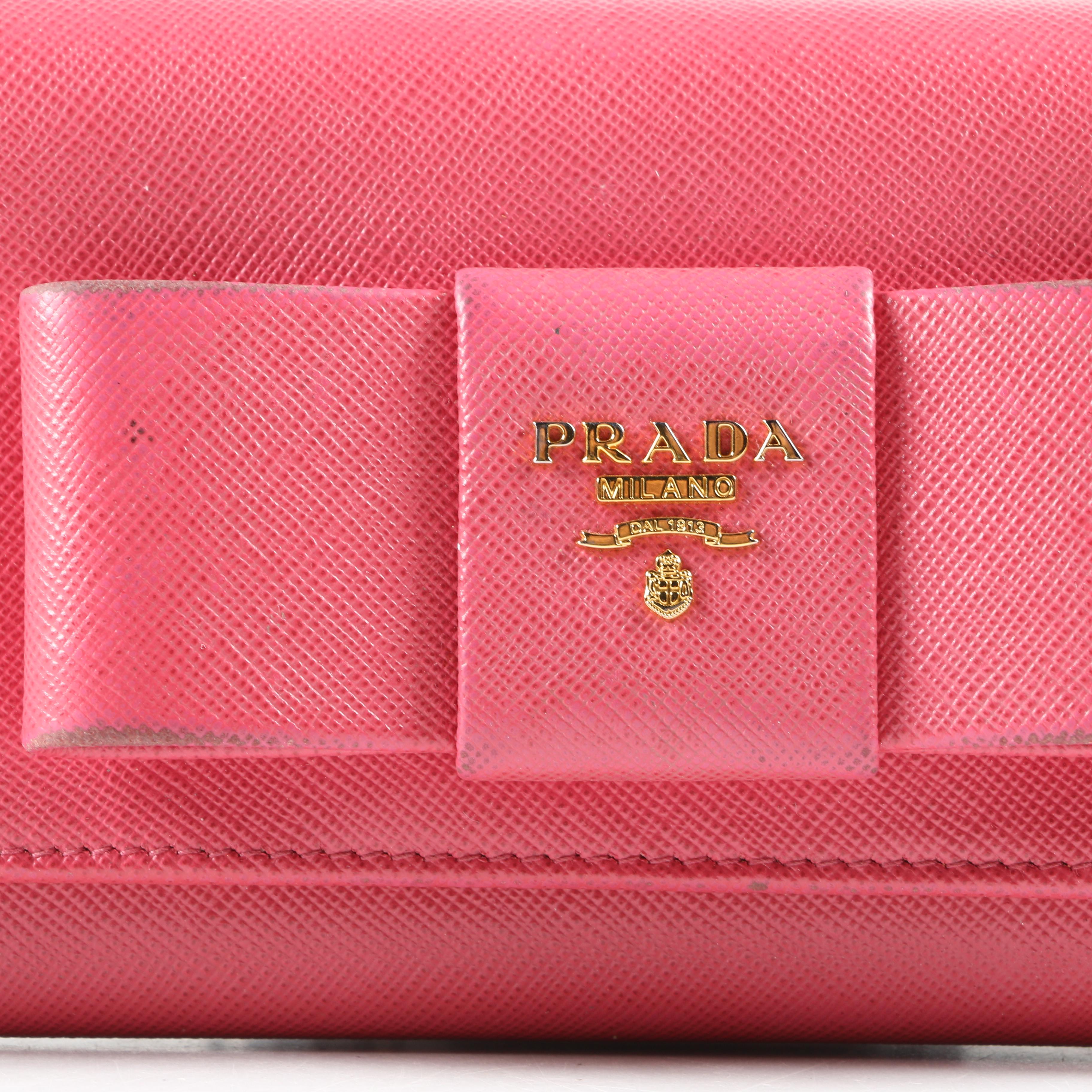 Prada Pink Saffiano Leather Fiocco Clutch Wallet