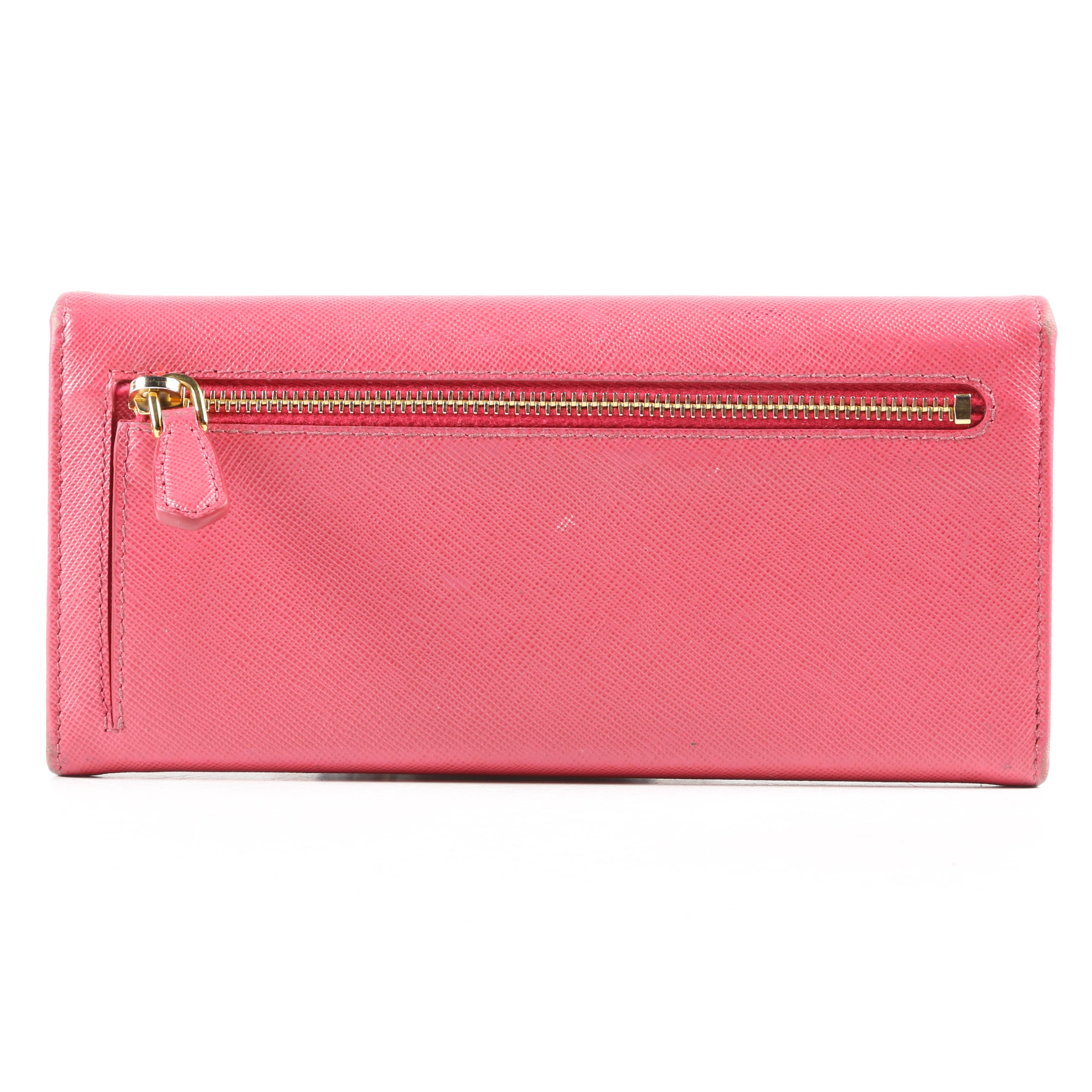 Prada Pink Saffiano Leather Fiocco Clutch Wallet