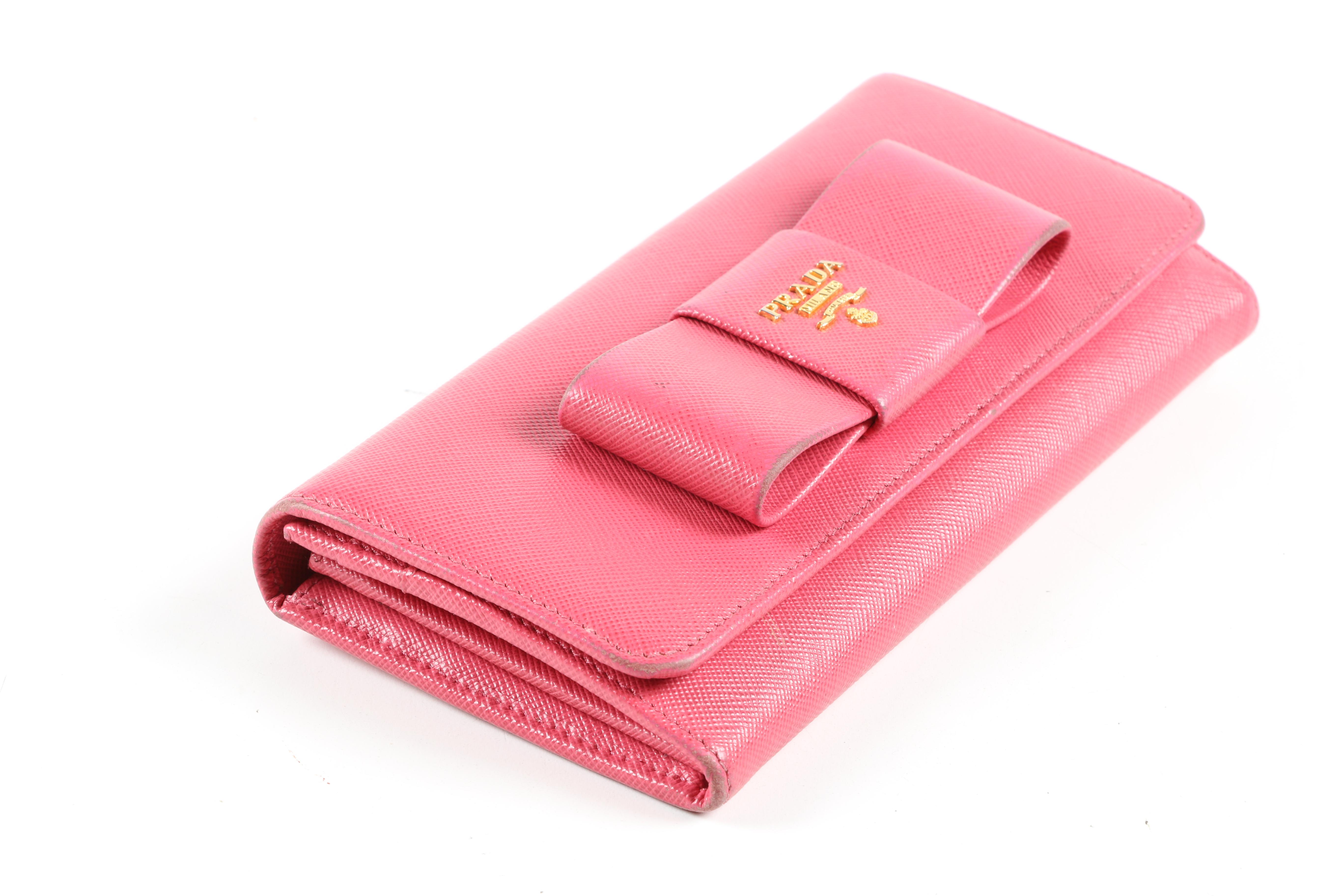 Prada Pink Saffiano Leather Fiocco Clutch Wallet