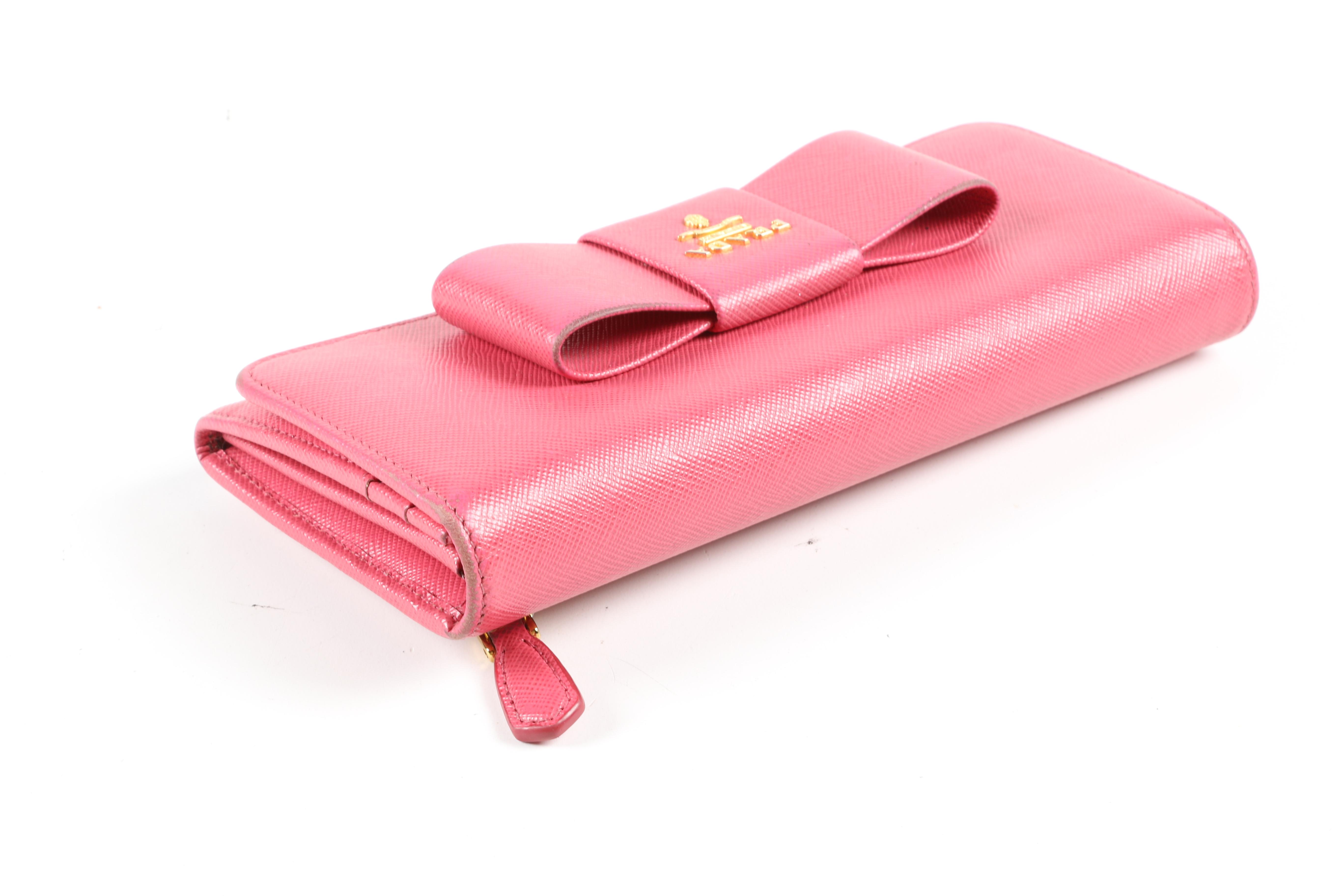 Prada Pink Saffiano Leather Fiocco Clutch Wallet