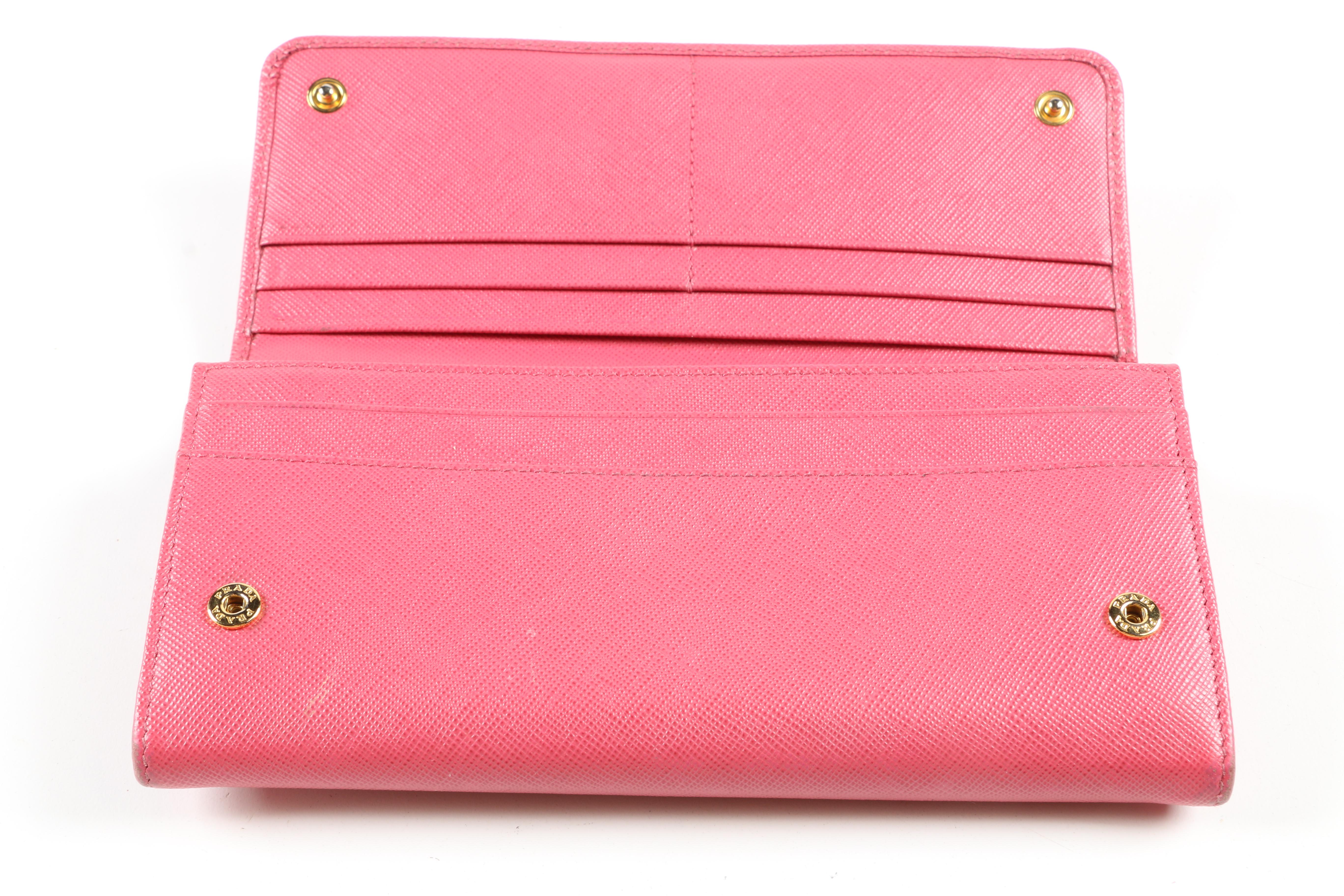Prada Pink Saffiano Leather Fiocco Clutch Wallet