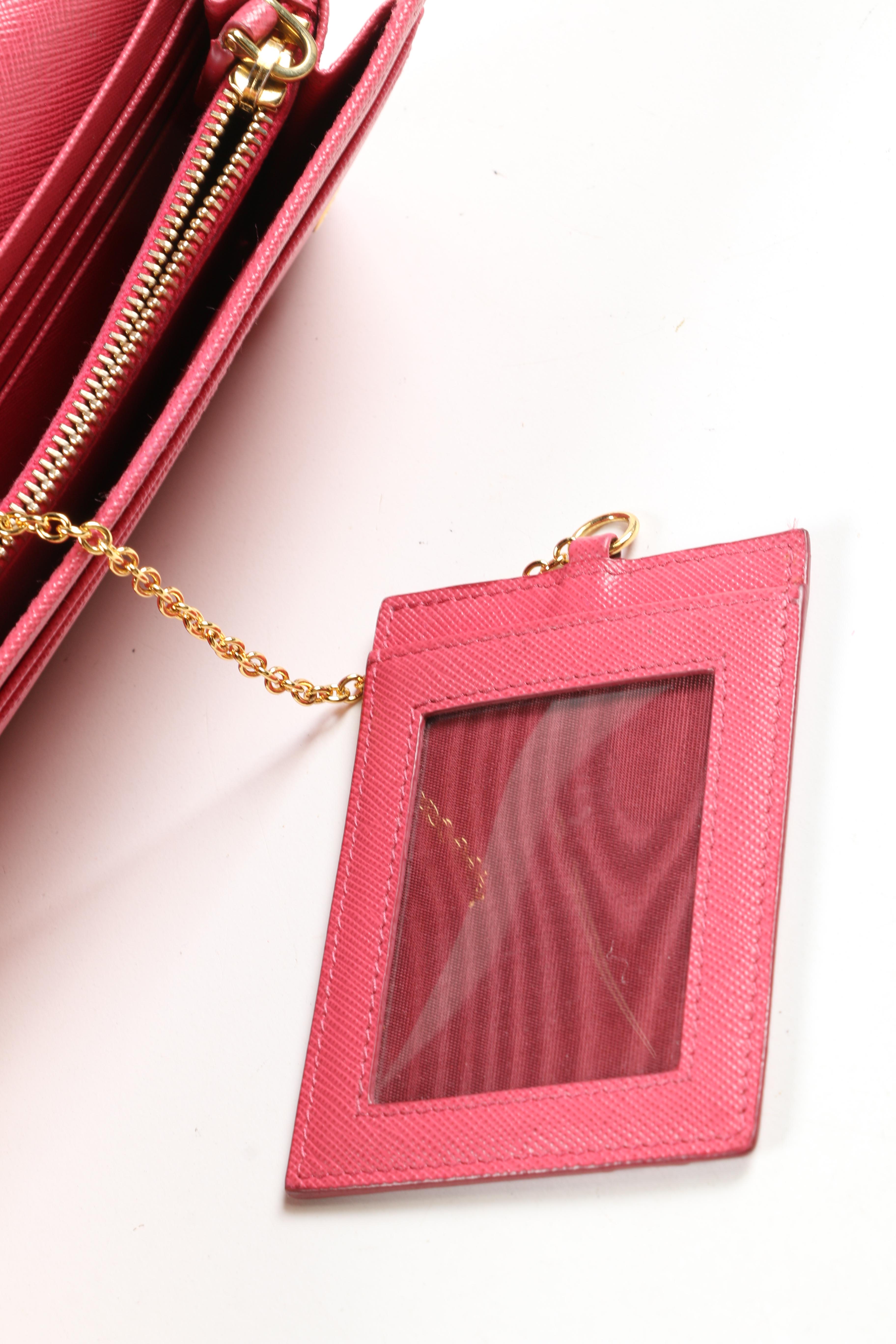 Prada Pink Saffiano Leather Fiocco Clutch Wallet