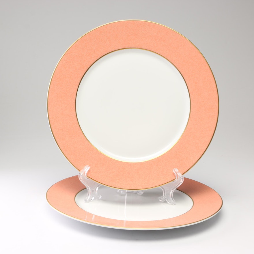 Raynaud & Co. Salmon Border Porcelain Dinner Plates