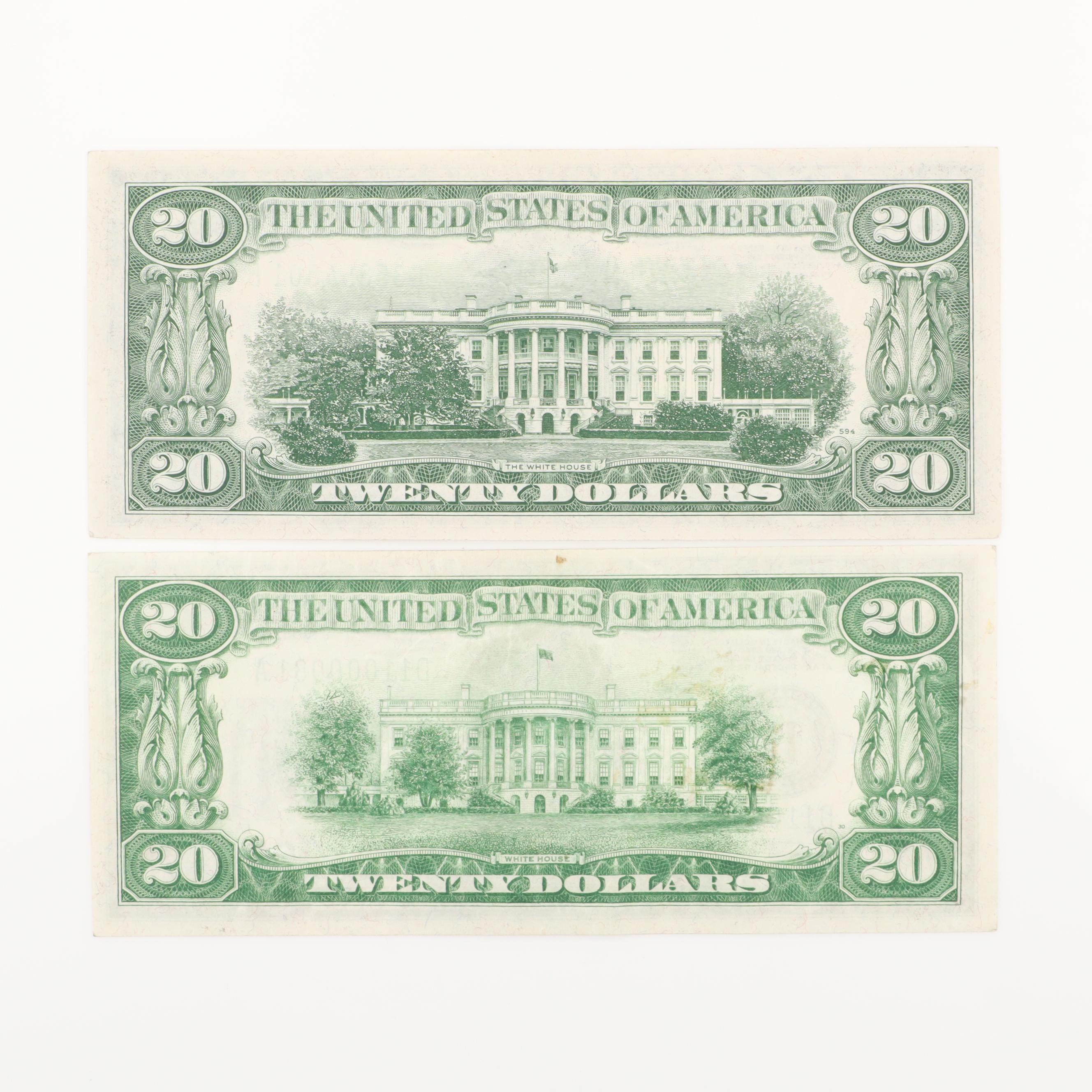 Five U.S. $20 Federal Reserve Notes