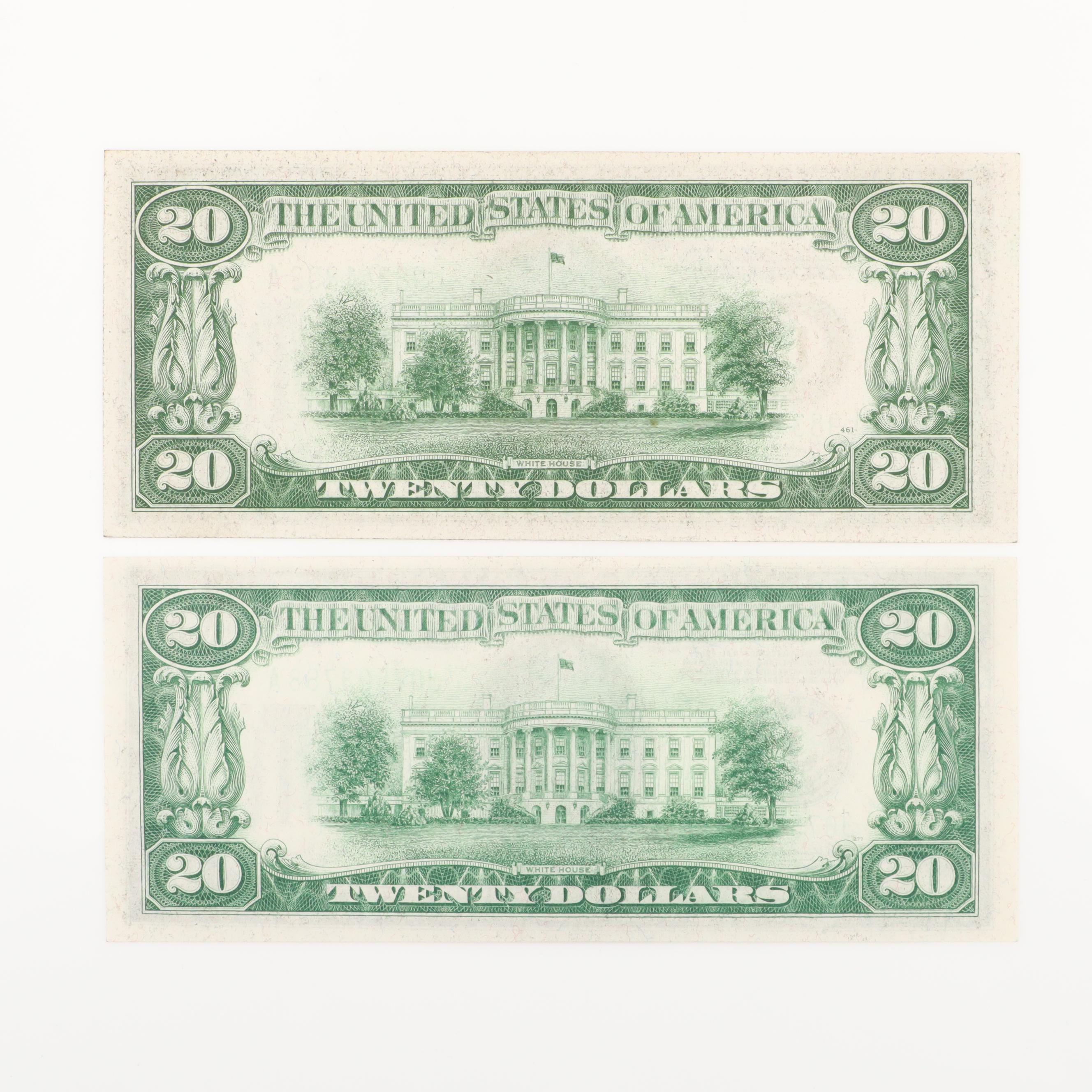 Five U.S. $20 Federal Reserve Notes