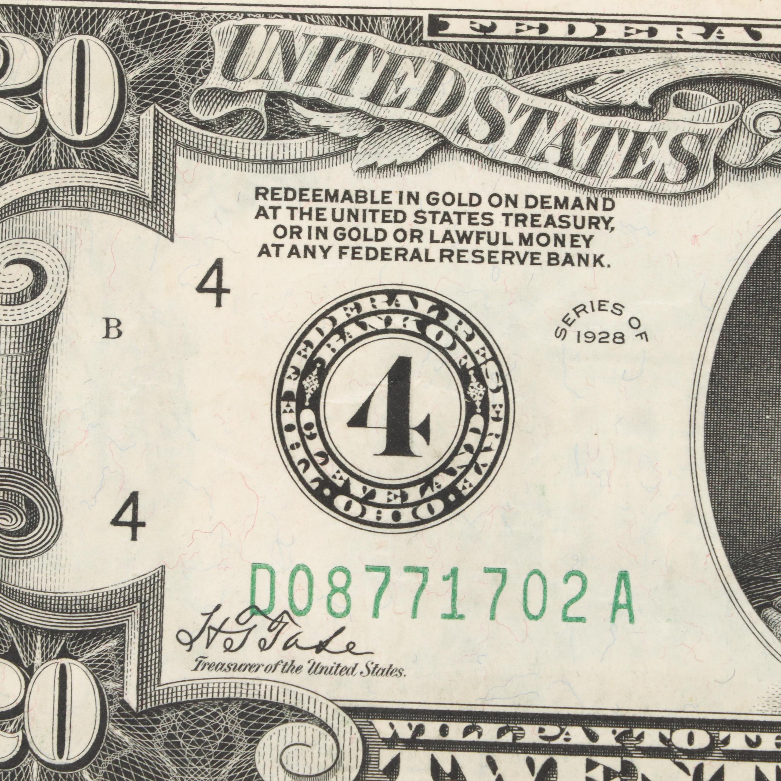 Five U.S. $20 Federal Reserve Notes