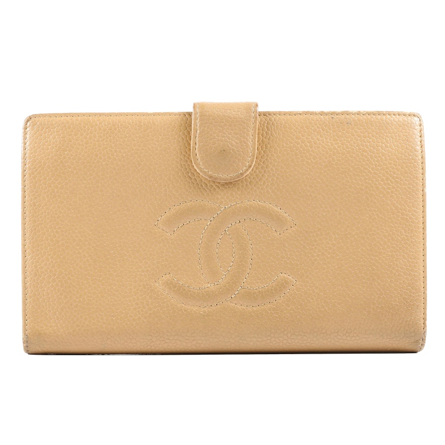 Chanel Tan Caviar Leather CC Wallet