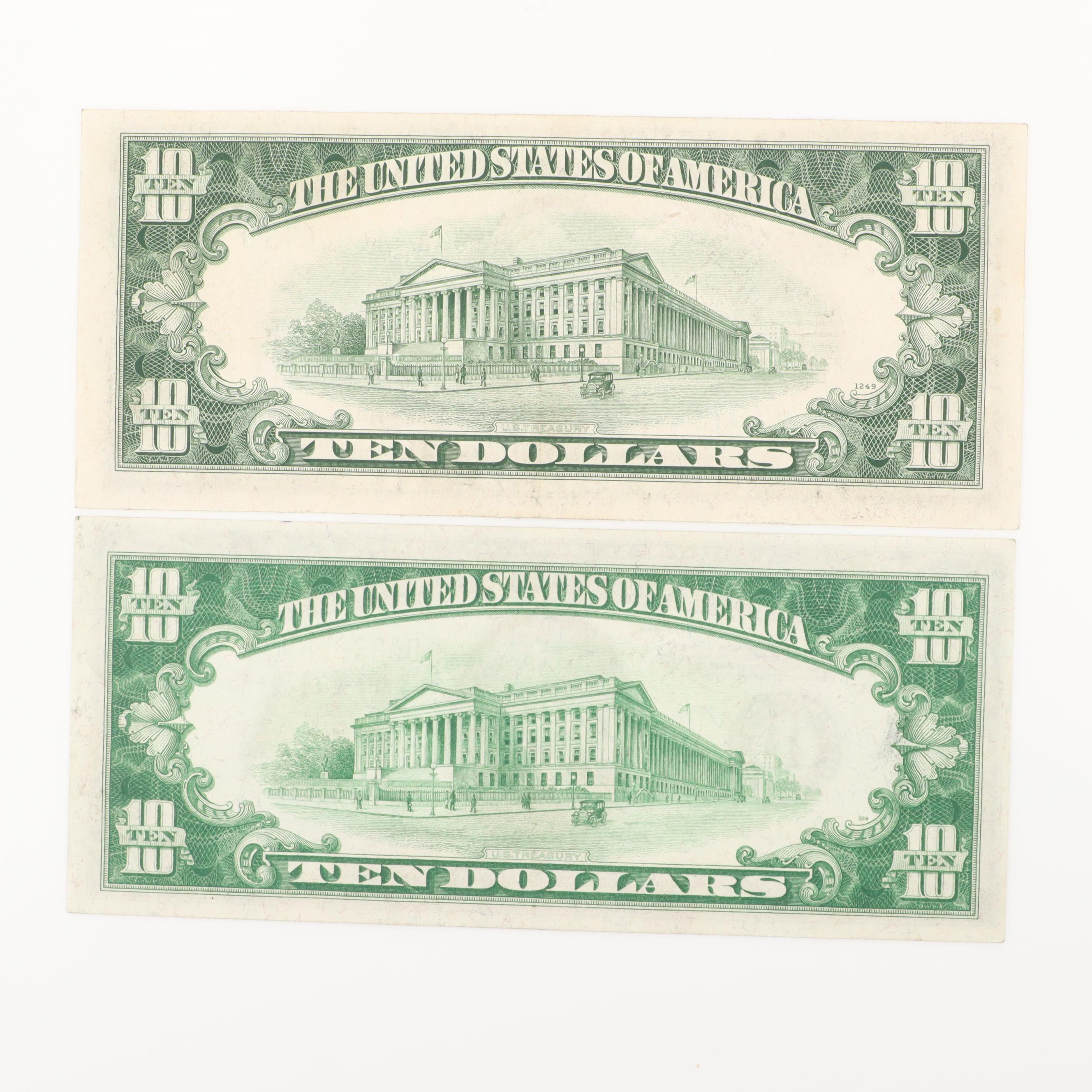 Five U.S. $10 Federal Reserve Notes