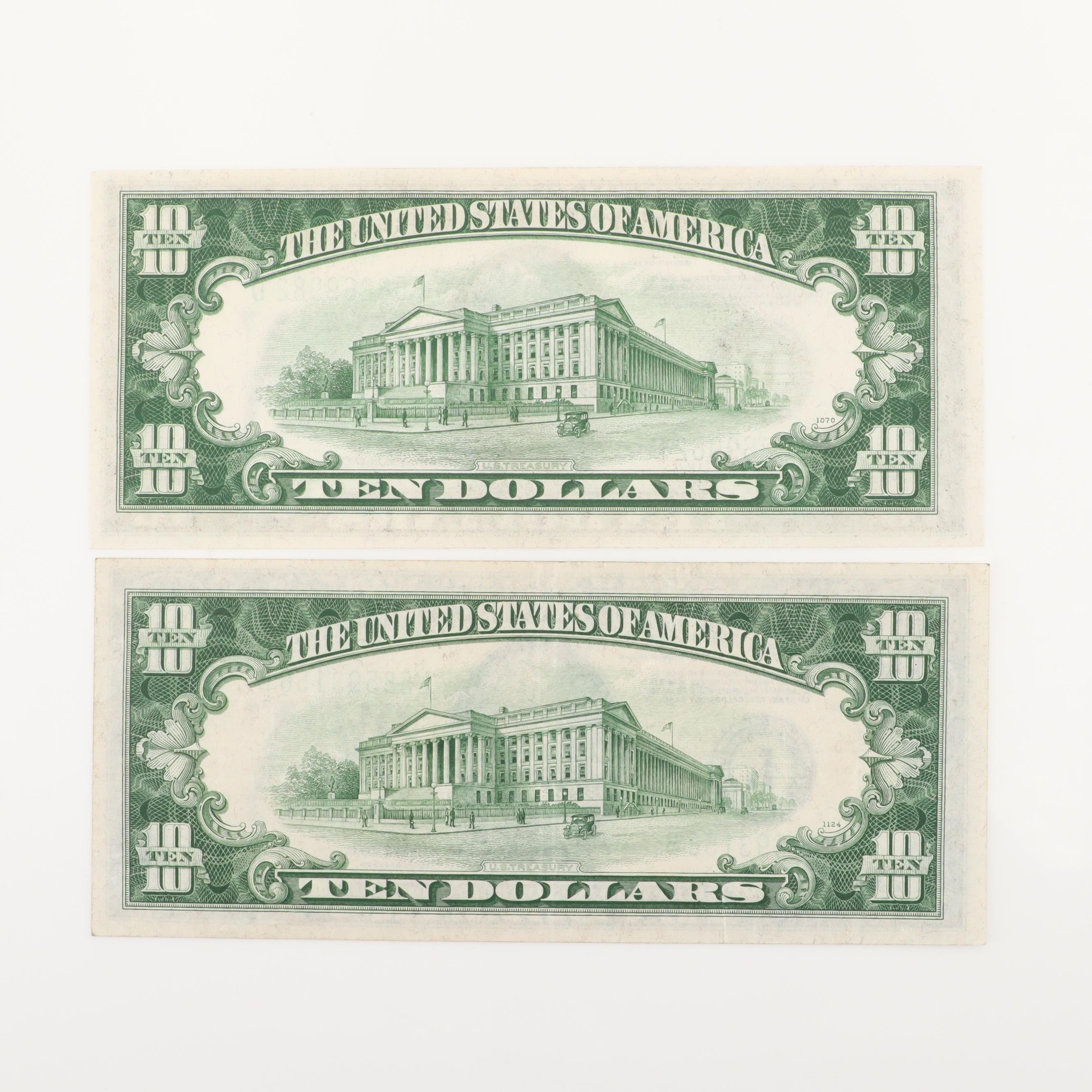 Five U.S. $10 Federal Reserve Notes