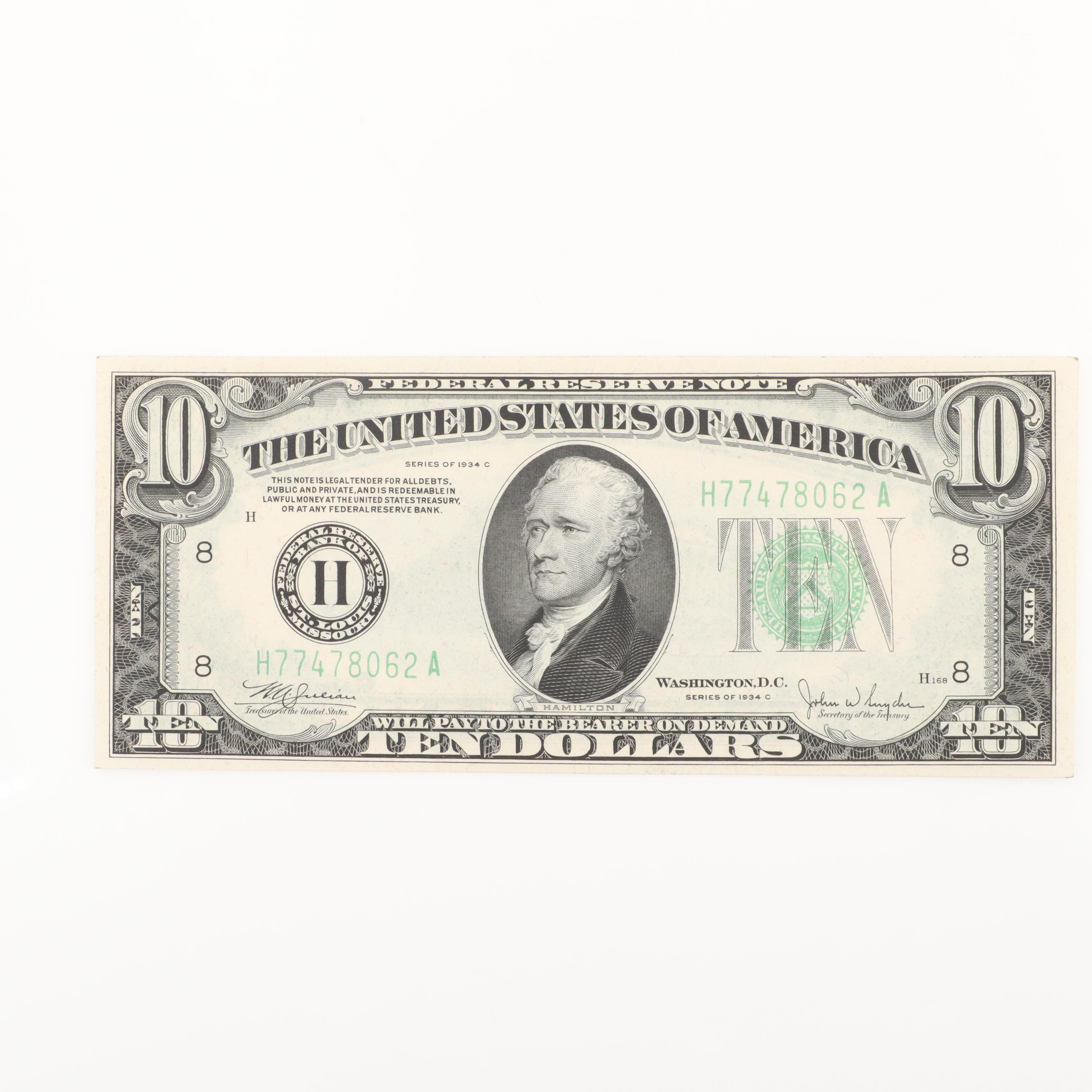 Five U.S. $10 Federal Reserve Notes