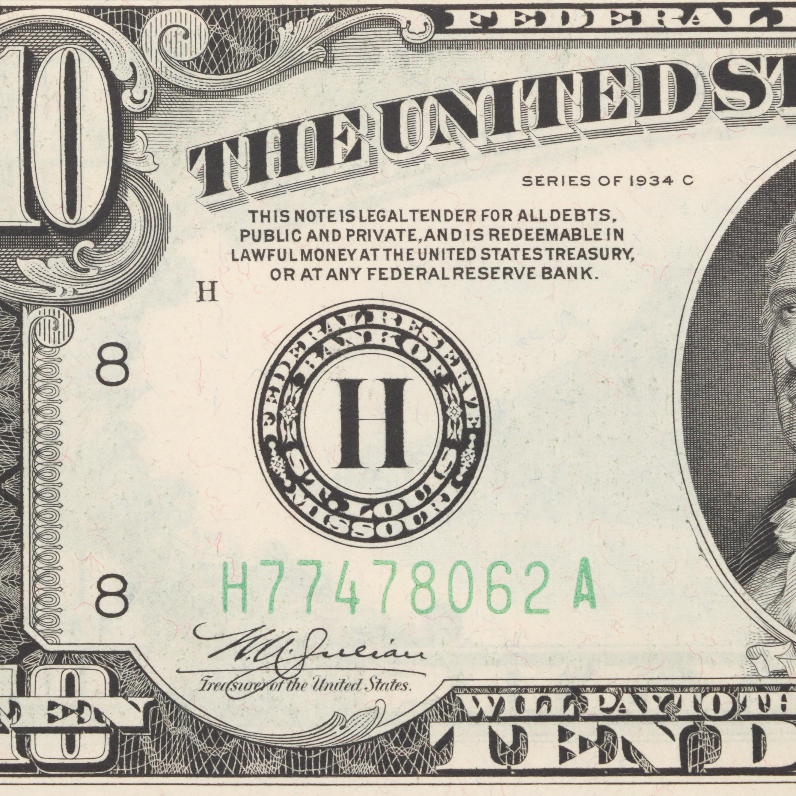 Five U.S. $10 Federal Reserve Notes