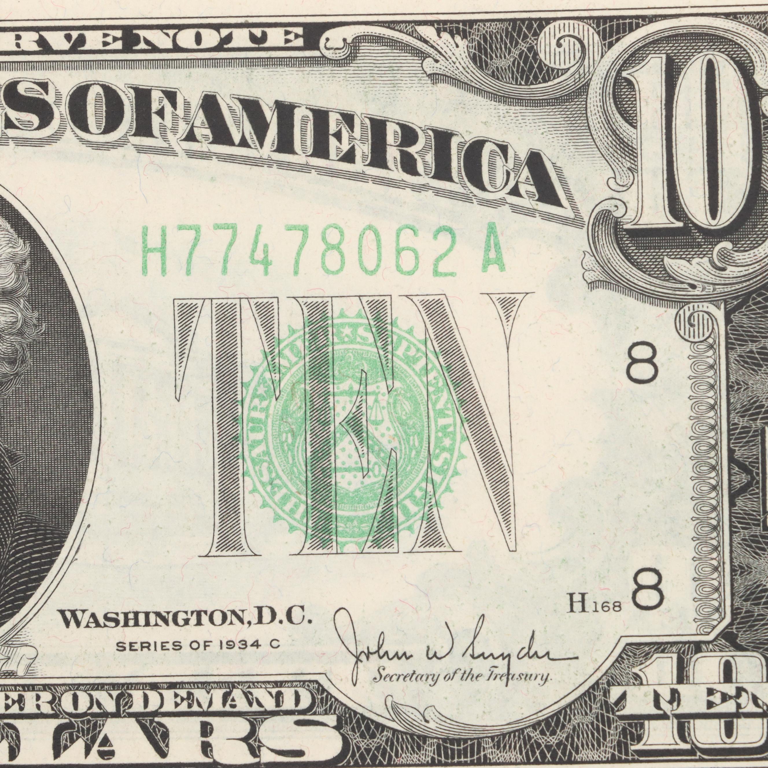 Five U.S. $10 Federal Reserve Notes