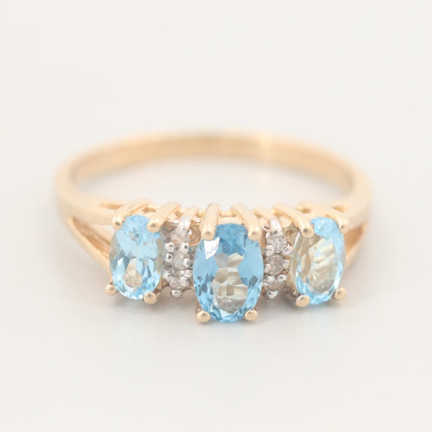 10K Yellow Gold Blue Topaz and Diamond Ring