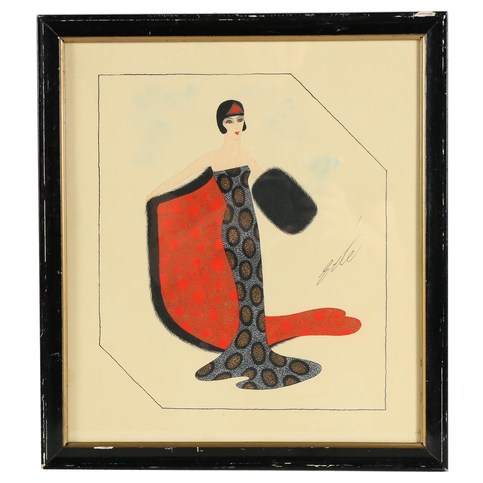 Erté Fashion Gouache Illustration