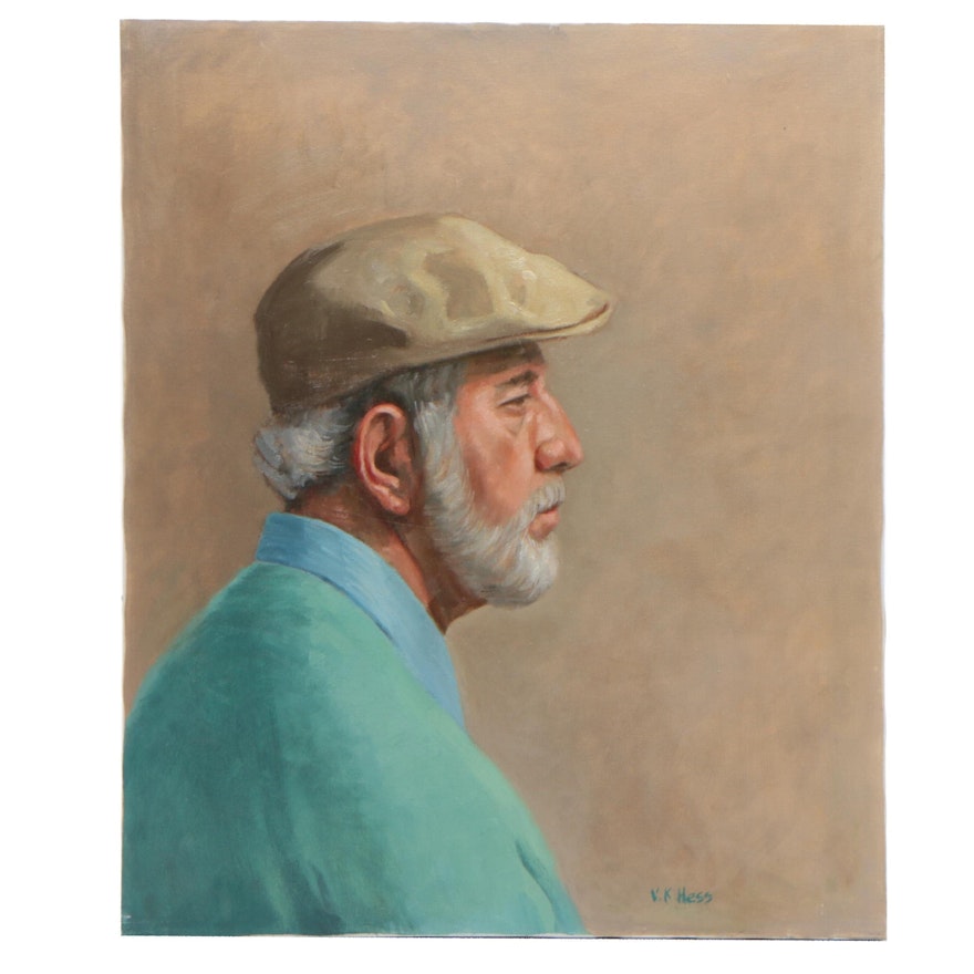 Virginia Kraus Hess Oil Portrait Painting "Old Golfer"