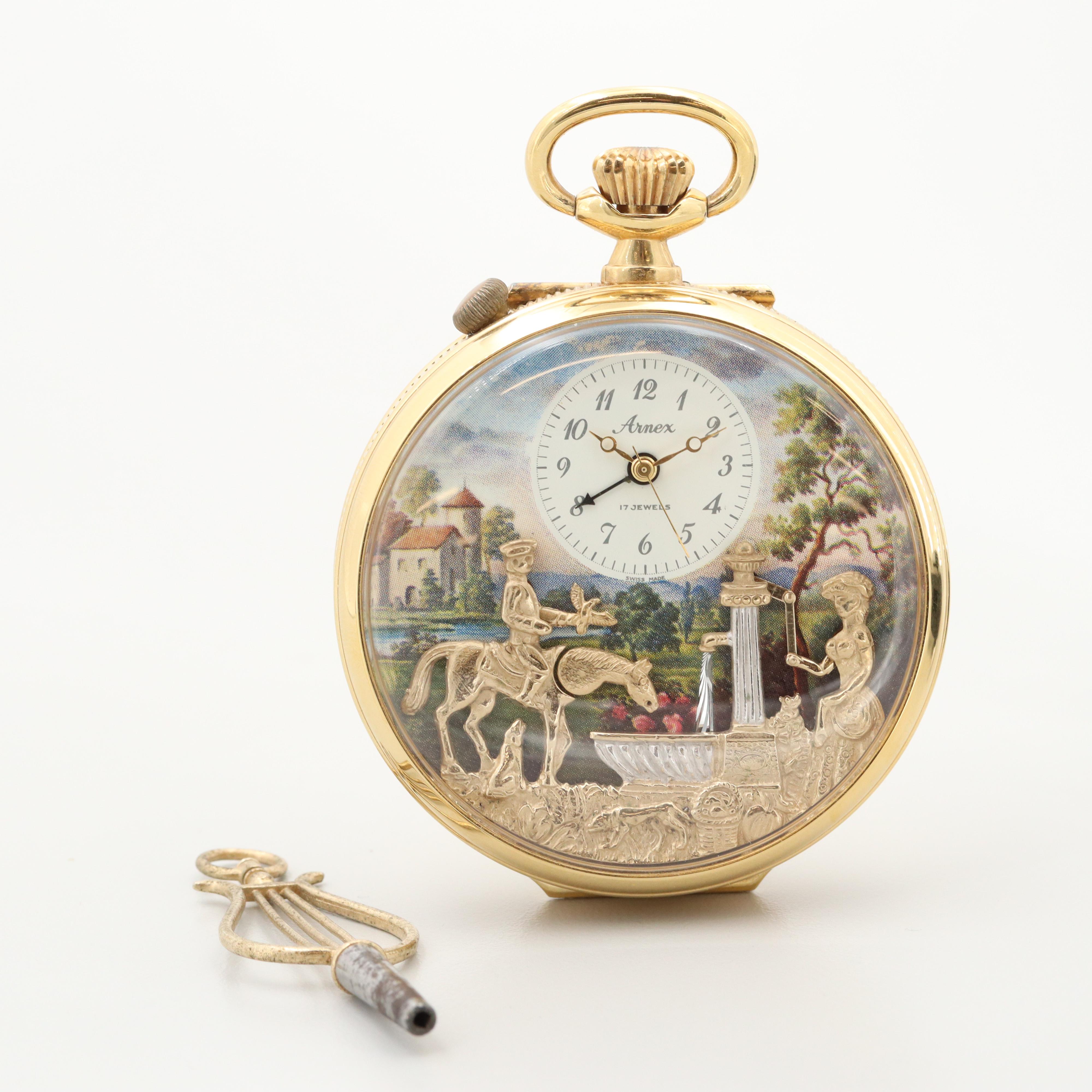 Vintage Arnex Musical Automaton Alarm Pocket Watch