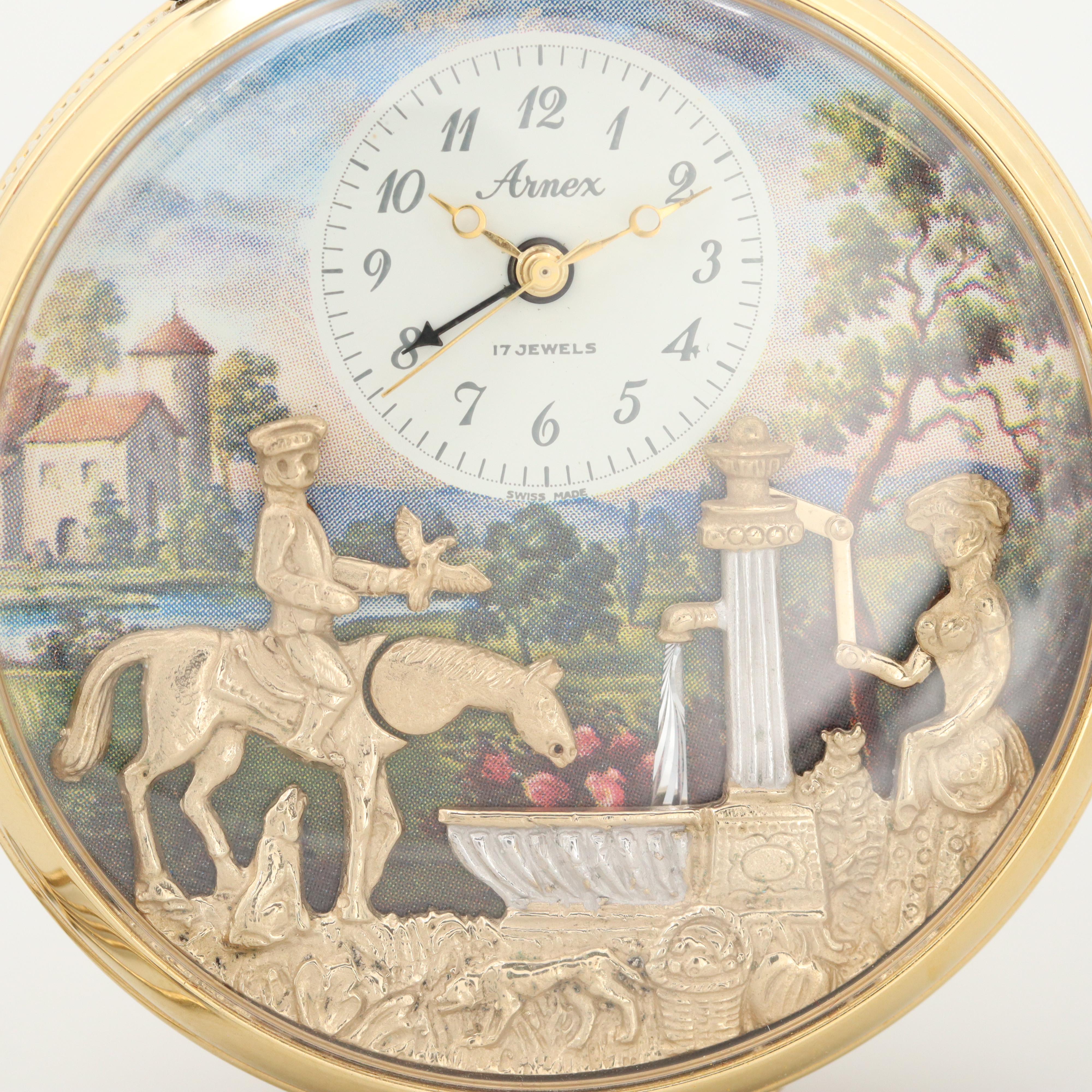 Vintage Arnex Musical Automaton Alarm Pocket Watch