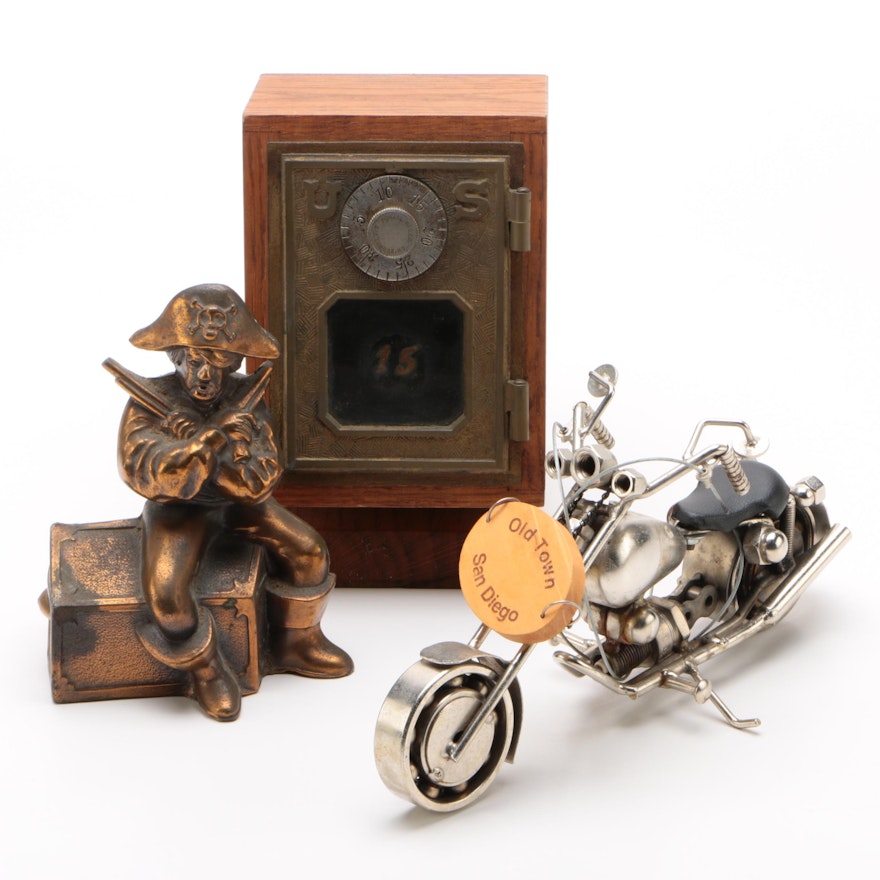 Cast Metal Pirate Coin Bank, Miniature Safe, and More