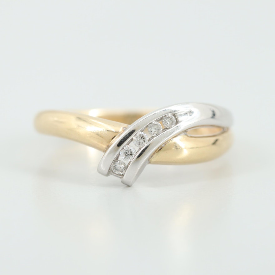 10K Yellow Gold Diamond Ring with White Gold Accent