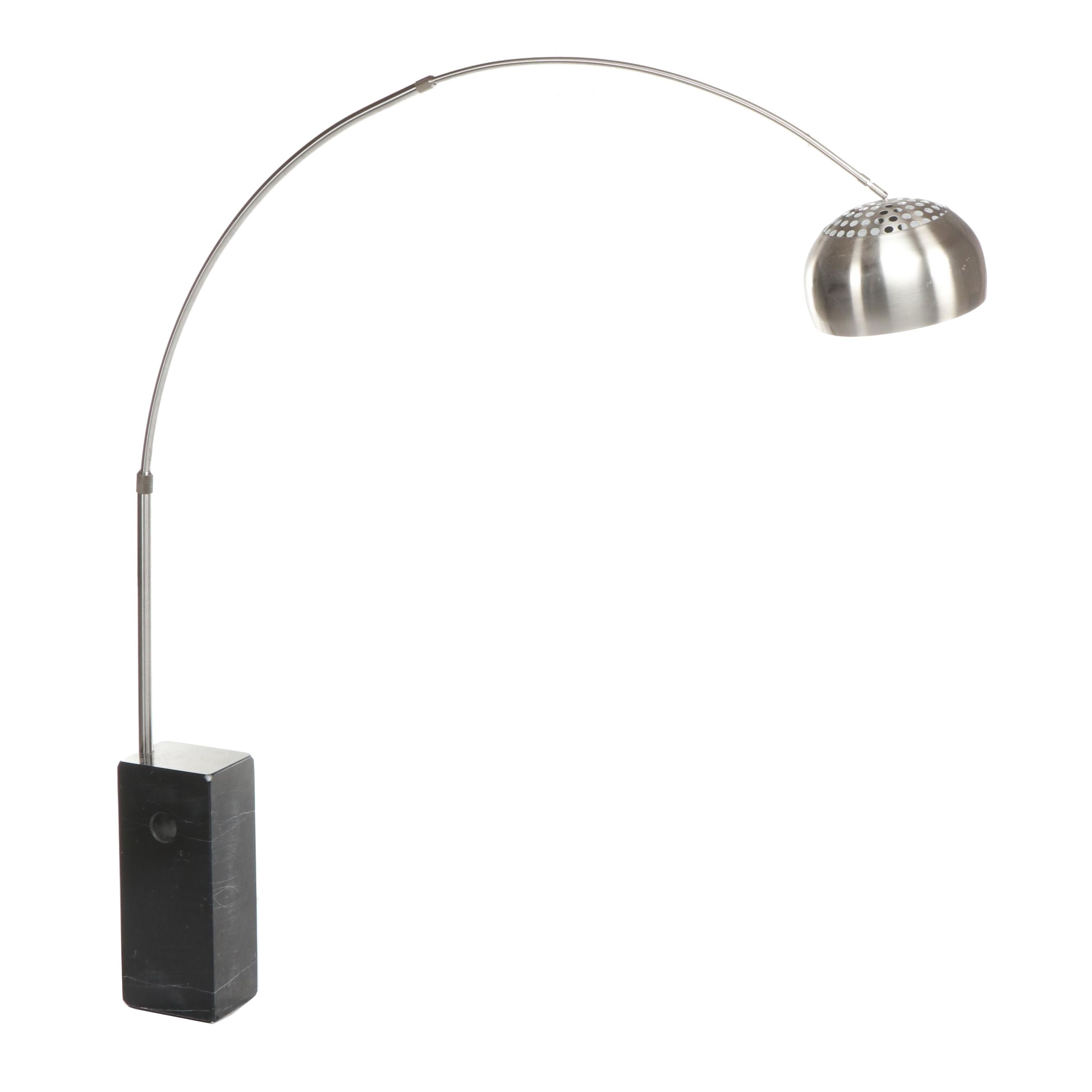 Reproduction Arco Stainless Steel Arc Floor Lamp with Stone Base