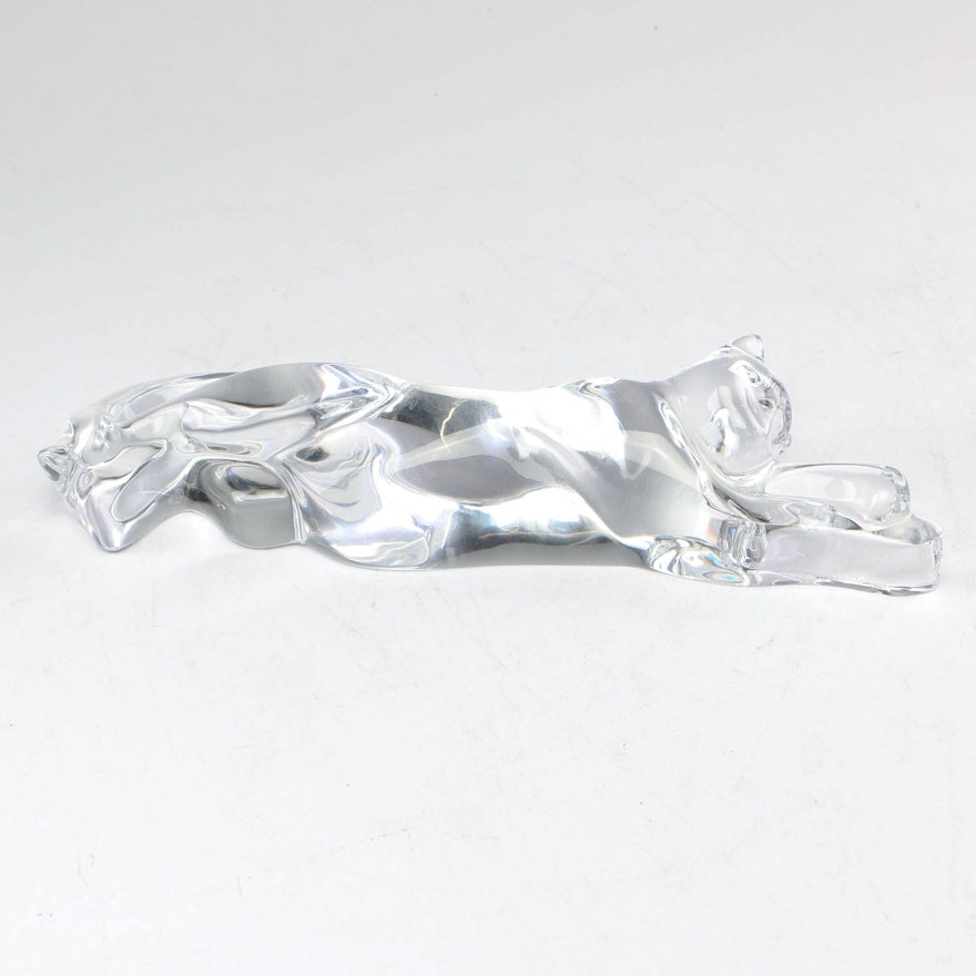 Baccarat Crystal Reclining Cat Figurine, Late 20th Century