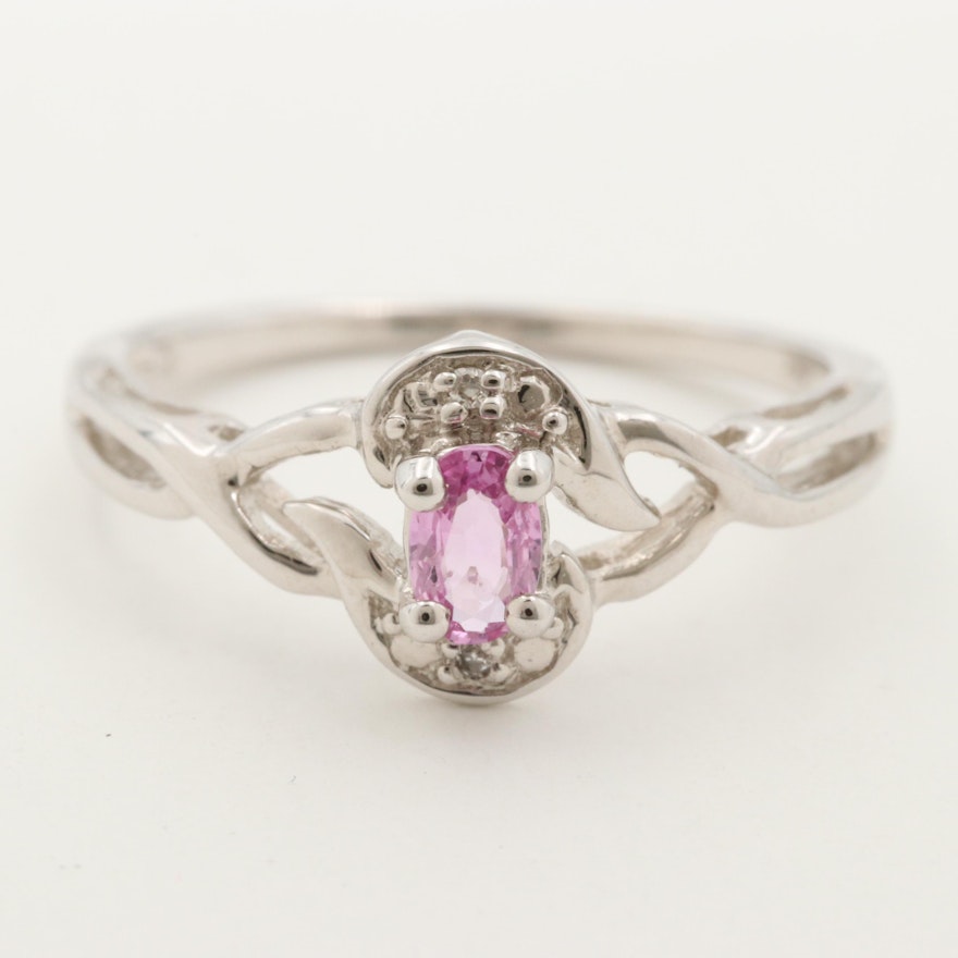 14K White Gold Pink Sapphire and Diamond Ring