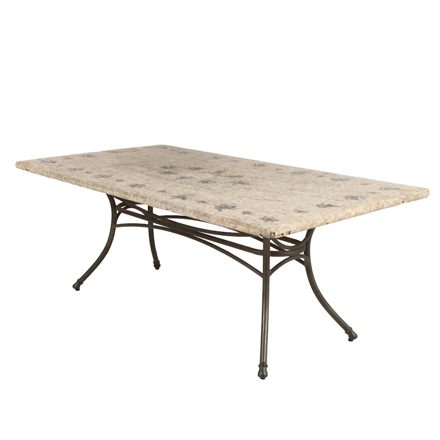 Contemporary Metal and Stone Outdoor Patio Table