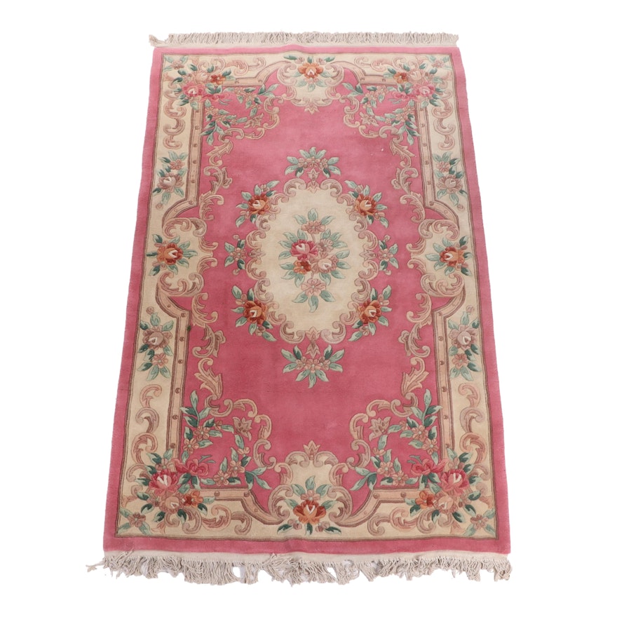 Hand-Knotted Chinese Savonnerie Style Carved Wool Rug