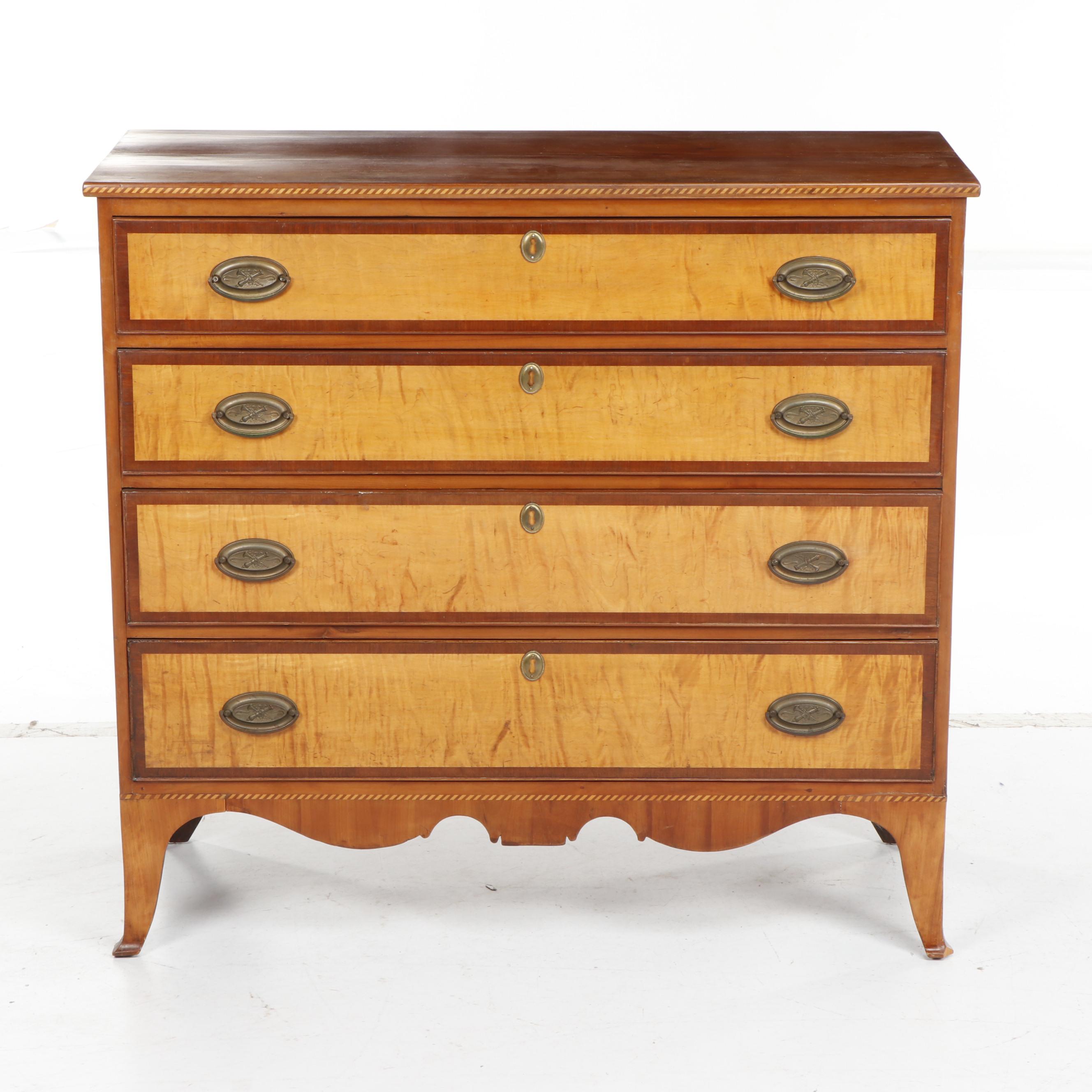 Hepplewhite Cherry and Birch Veneered Four Drawer Chest, Circa 1815