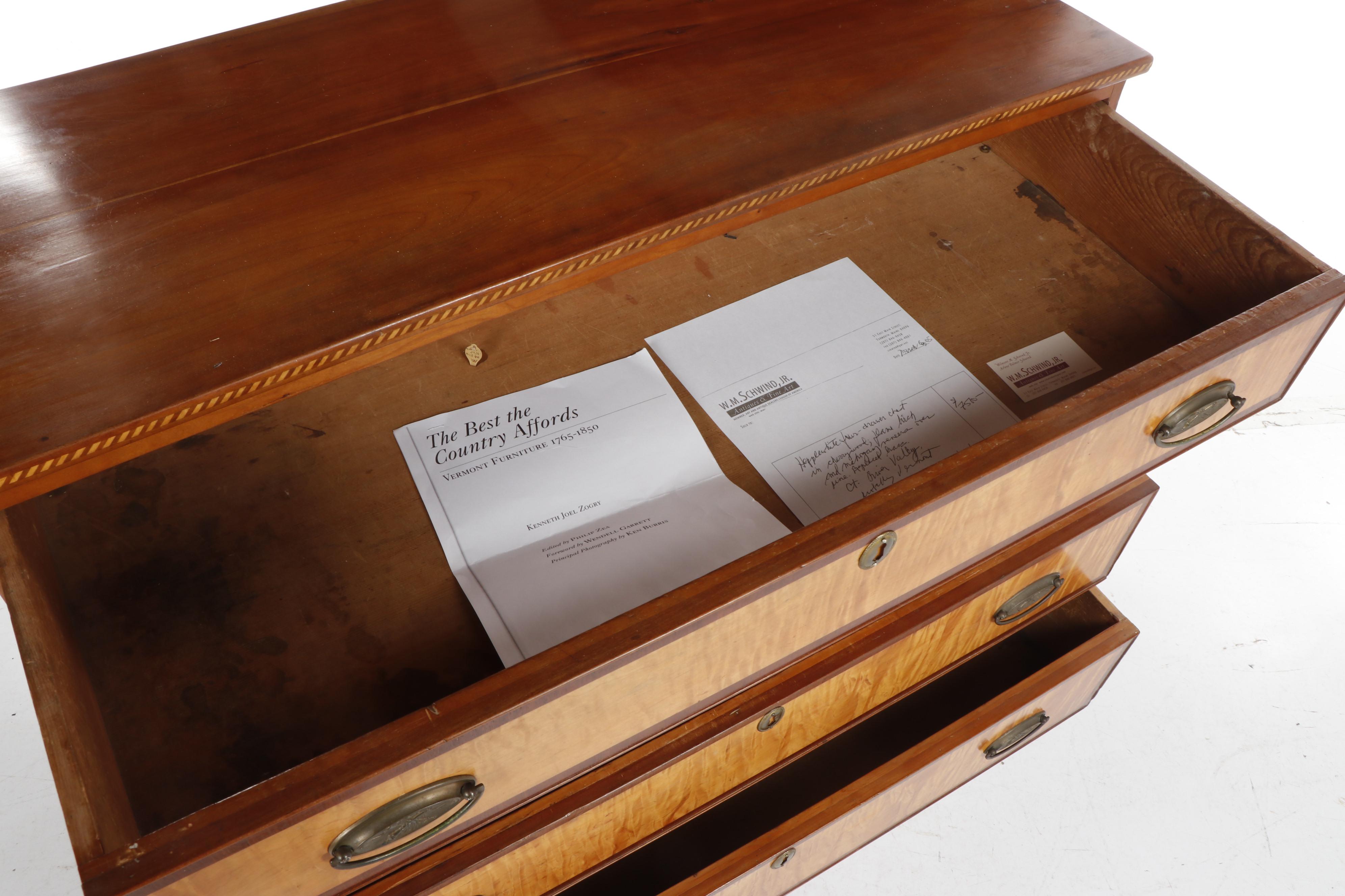 Hepplewhite Cherry and Birch Veneered Four Drawer Chest, Circa 1815
