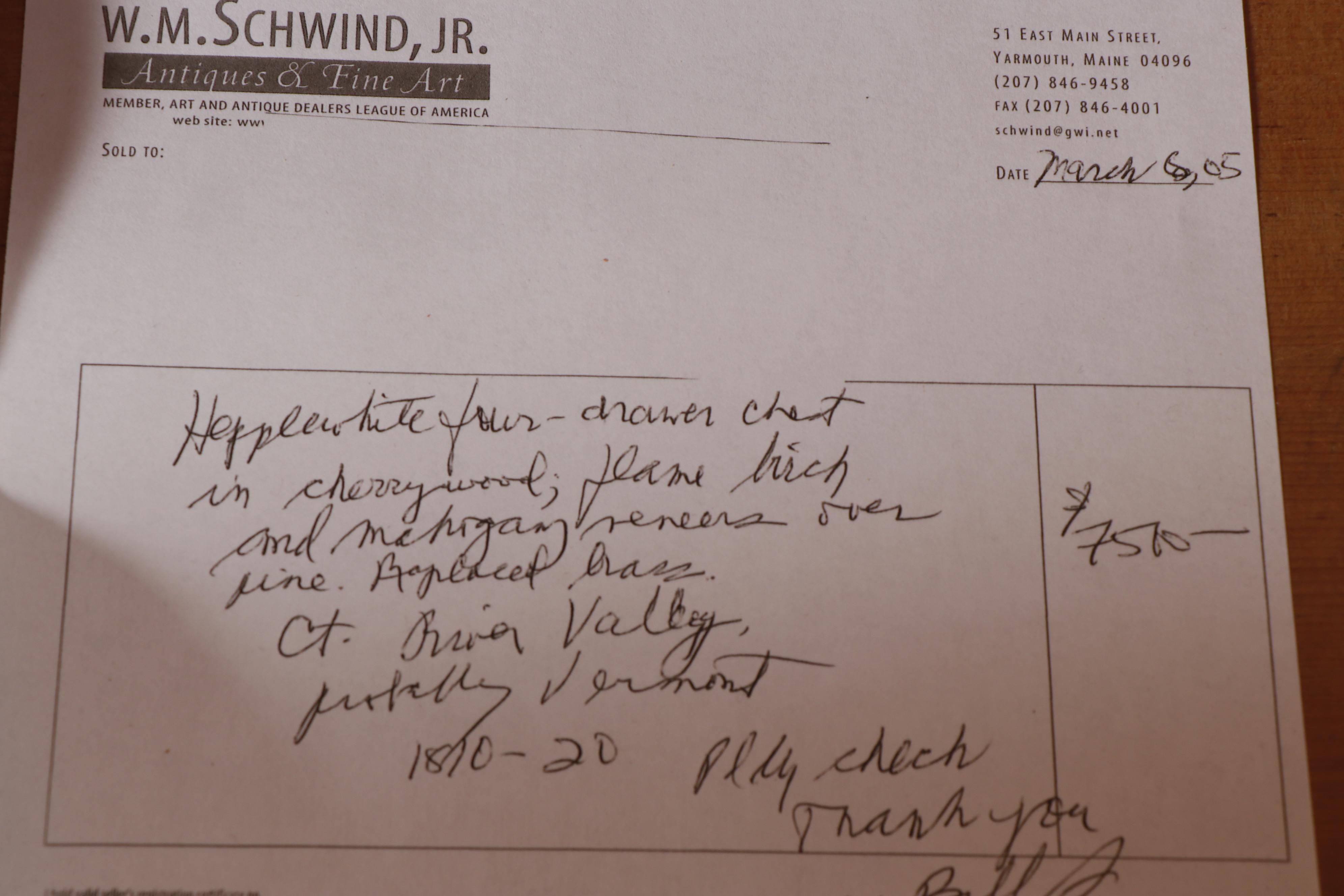 Hepplewhite Cherry and Birch Veneered Four Drawer Chest, Circa 1815