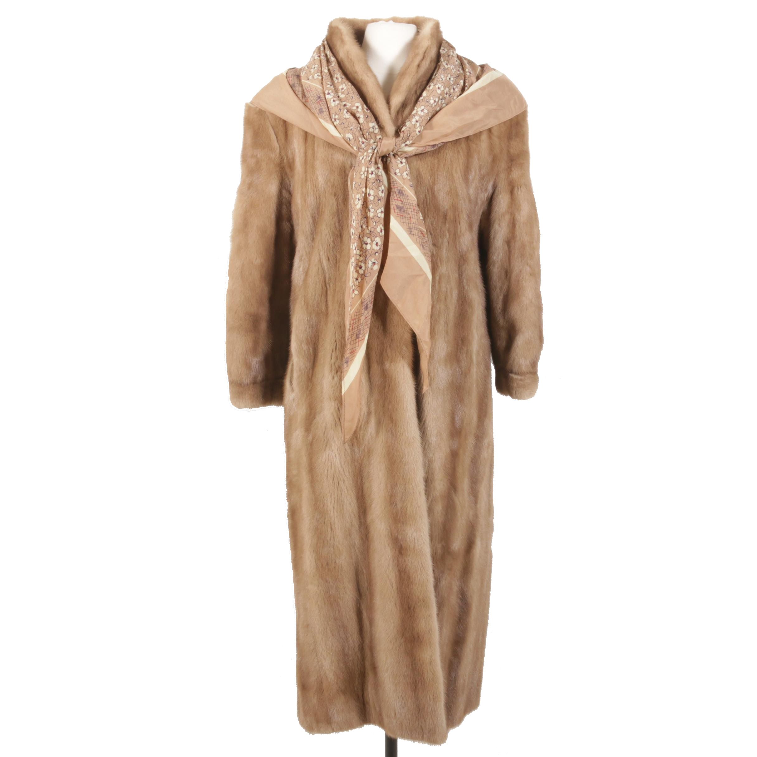 Mink Fur Coat from Jones Furs with Scarf, Vintage