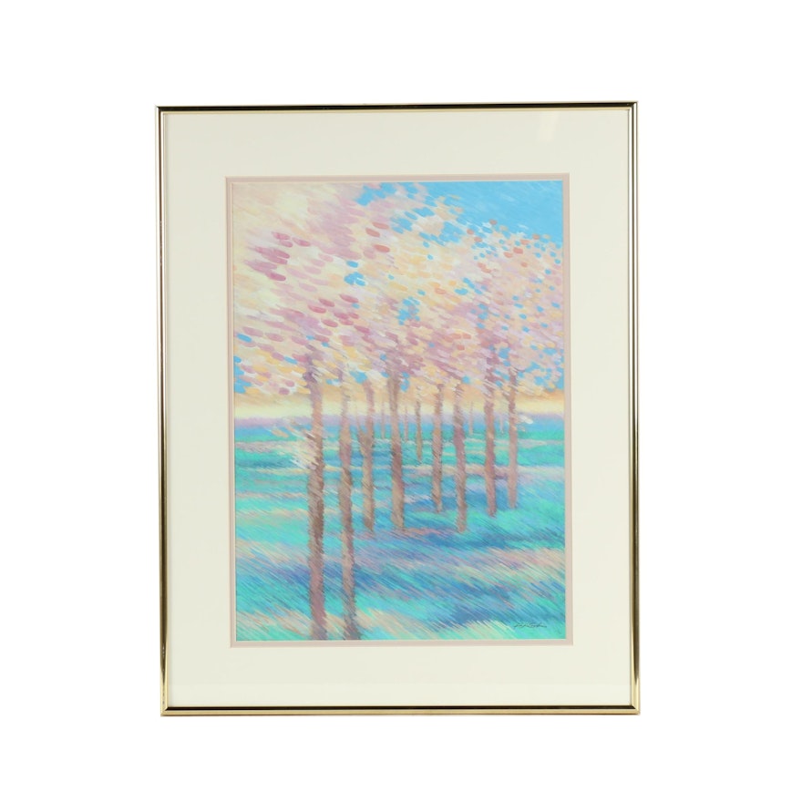 Haga Gouache Painting of Trees in Bloom