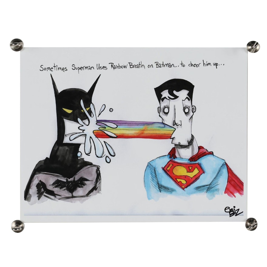 Emi Boz Pop Surrealist Giclée Print "Batman vs. Superman"