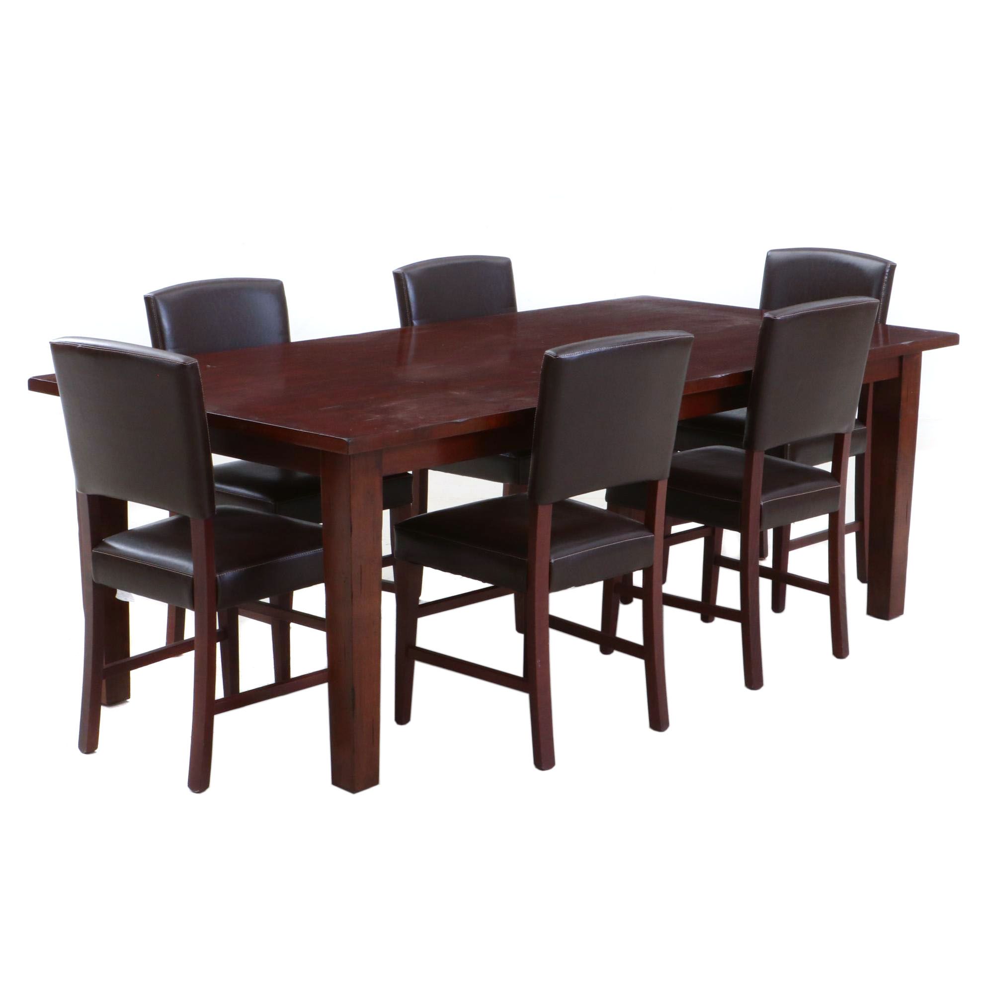 Pier 1 Leather Upholstered Chairs and Mahogany Wooden Table