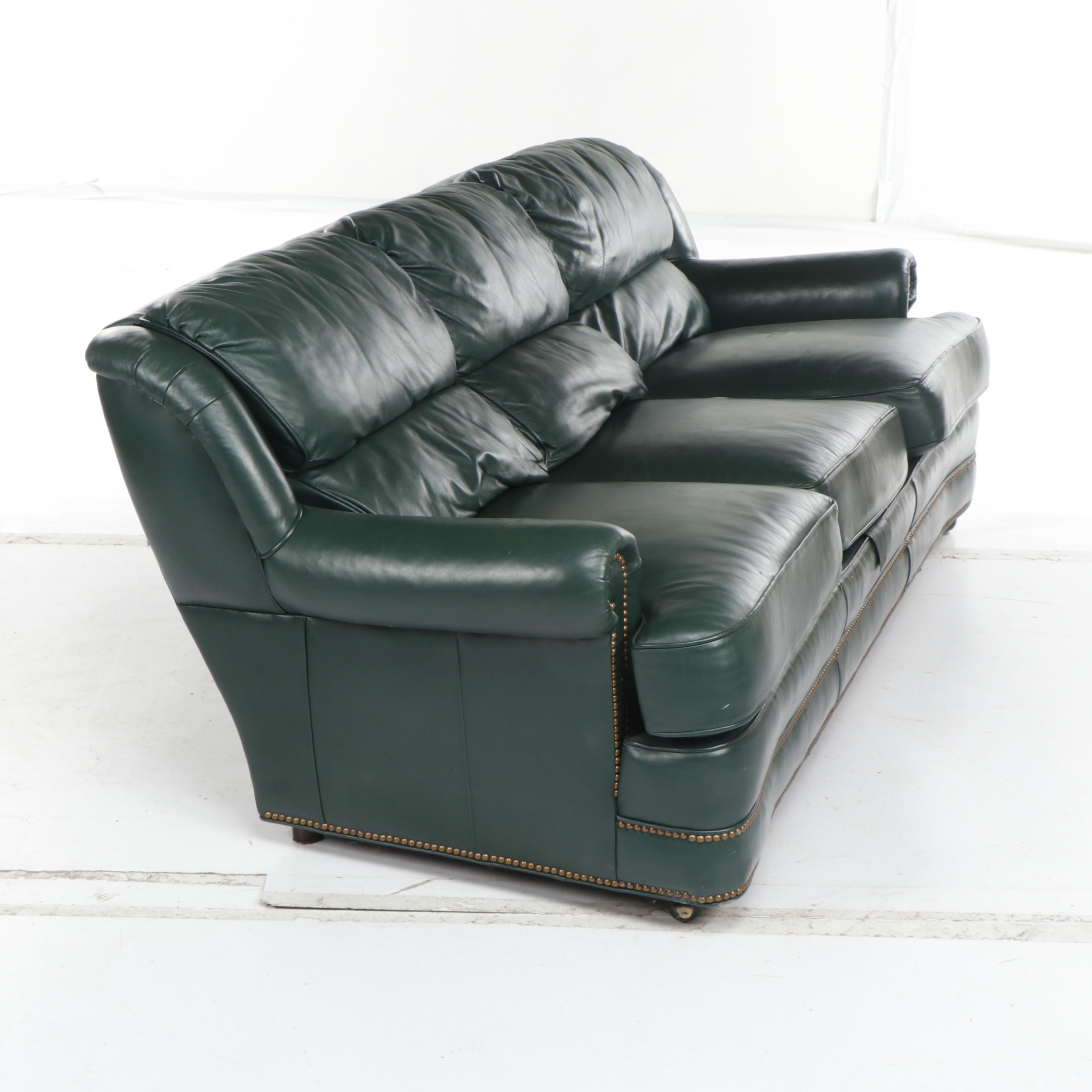 Whittemore-Sherrill Limited Green Leather Sofa with Armchair, Late 20th Century