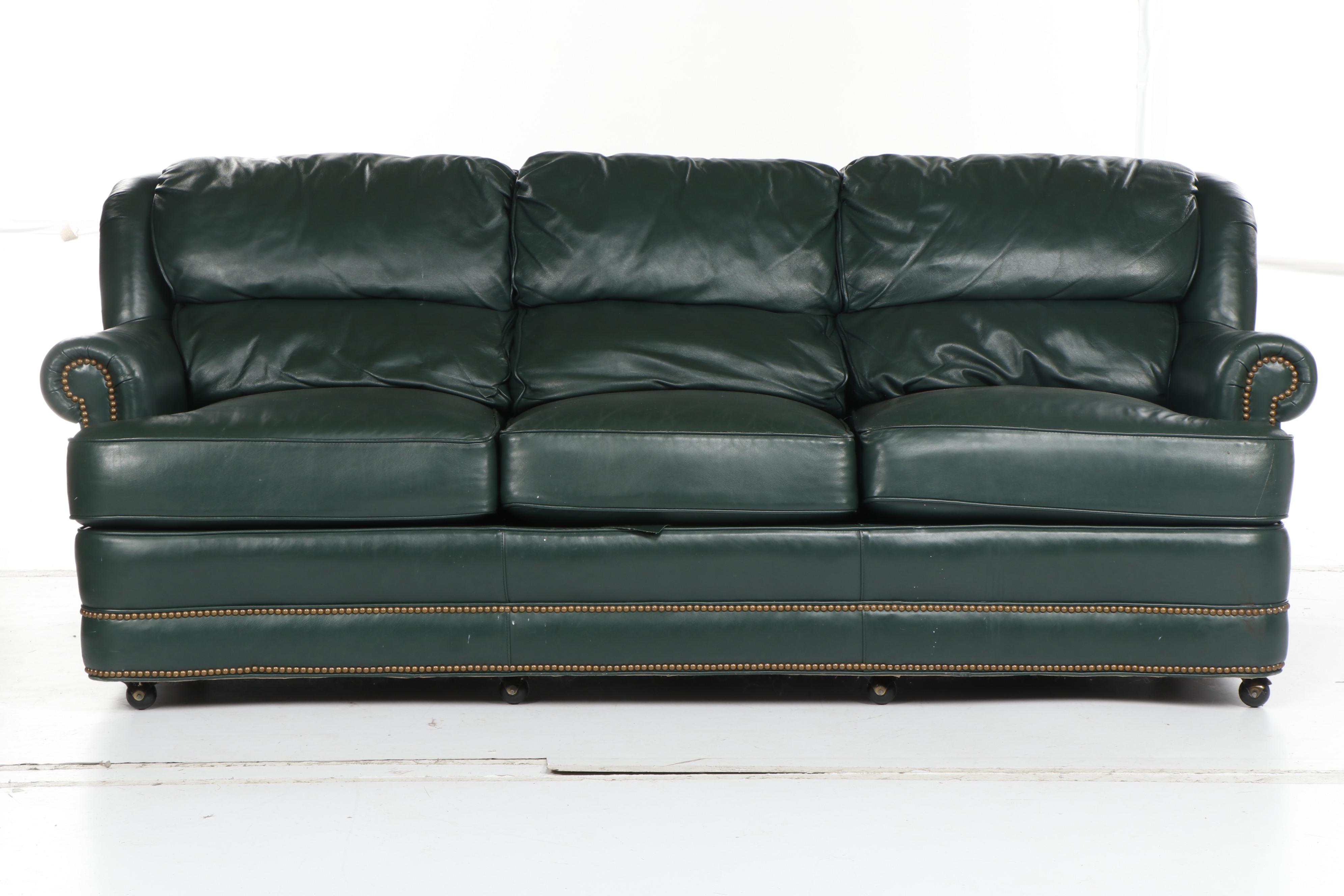 Whittemore-Sherrill Limited Green Leather Sofa with Armchair, Late 20th Century