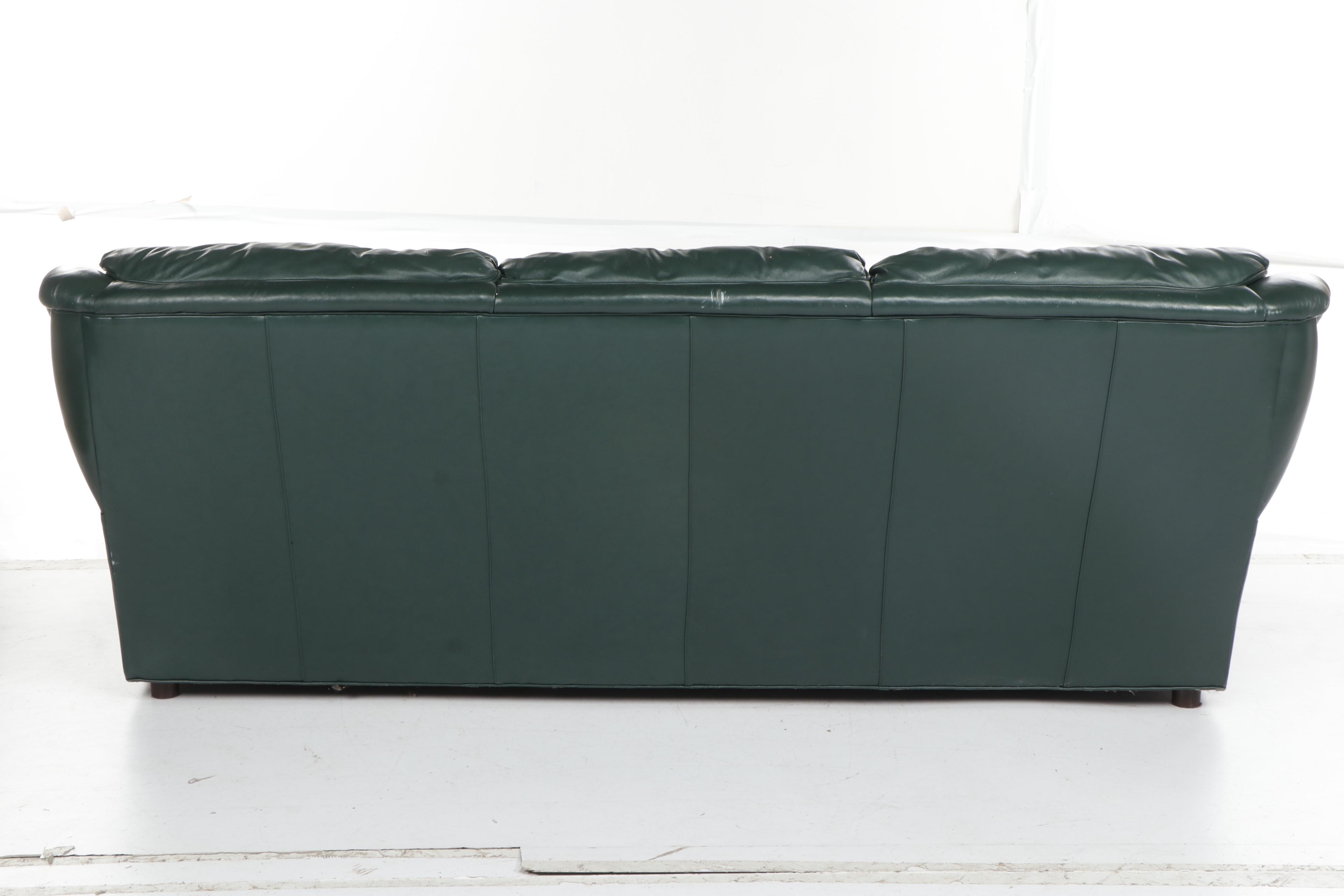 Whittemore-Sherrill Limited Green Leather Sofa with Armchair, Late 20th Century