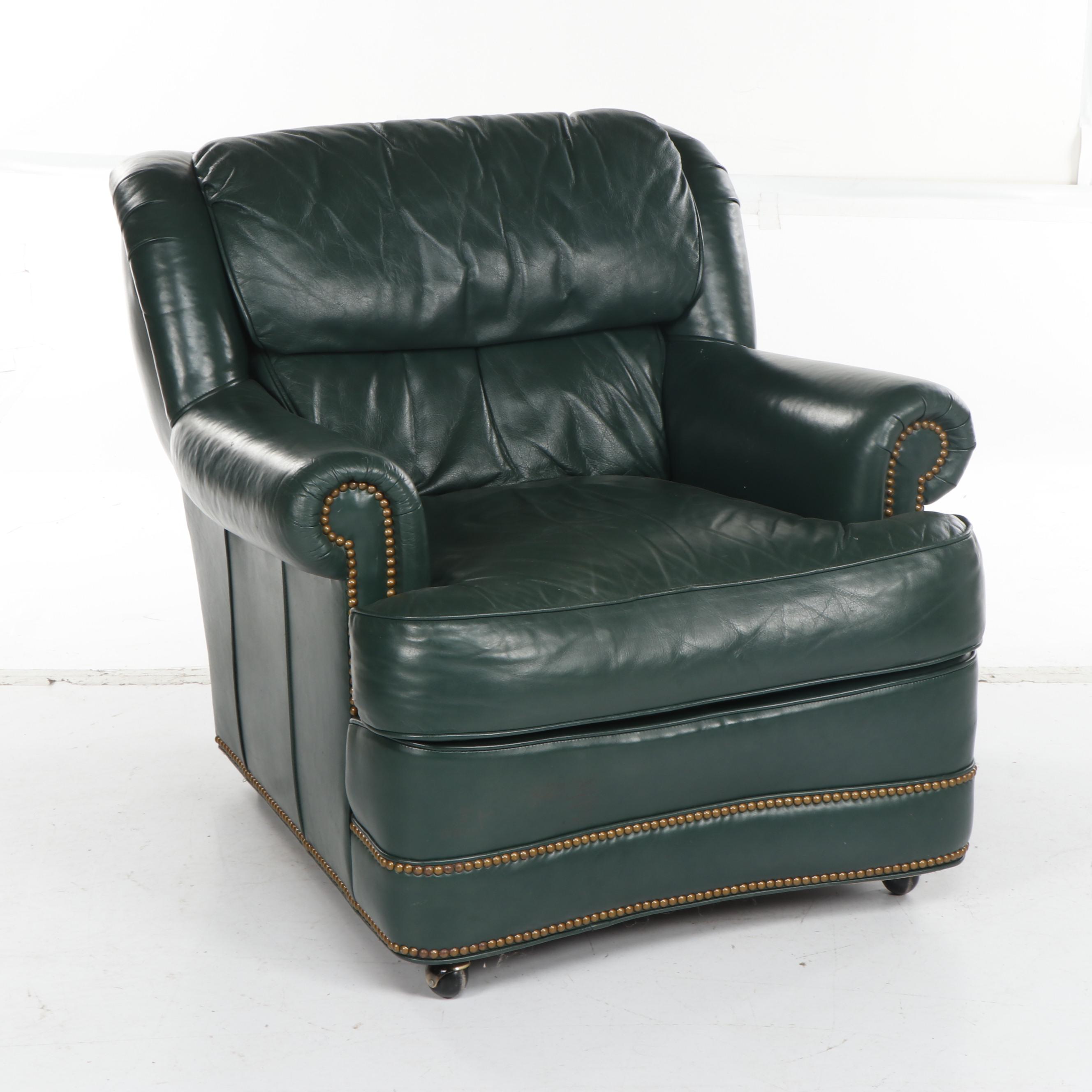 Whittemore-Sherrill Limited Green Leather Sofa with Armchair, Late 20th Century