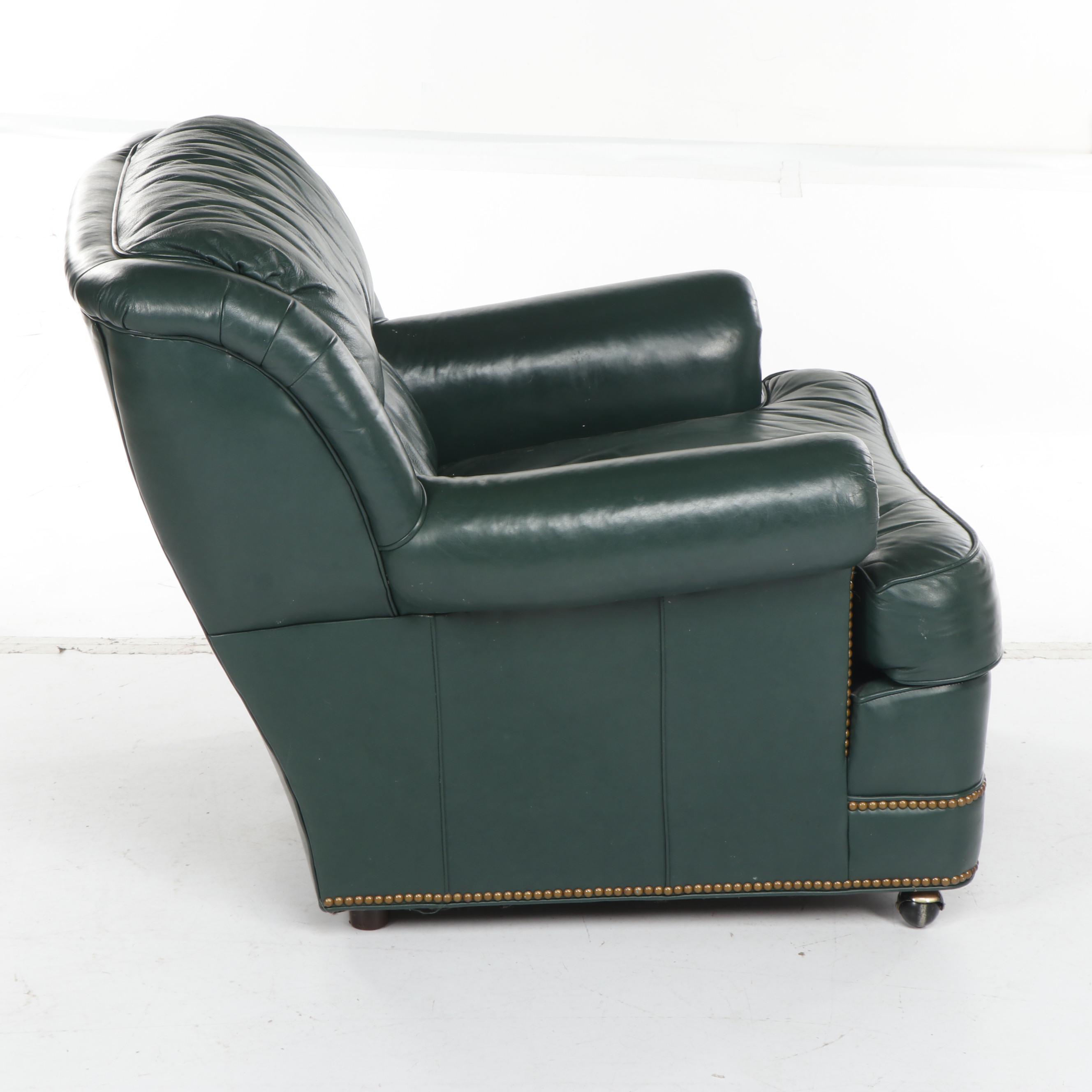 Whittemore-Sherrill Limited Green Leather Sofa with Armchair, Late 20th Century