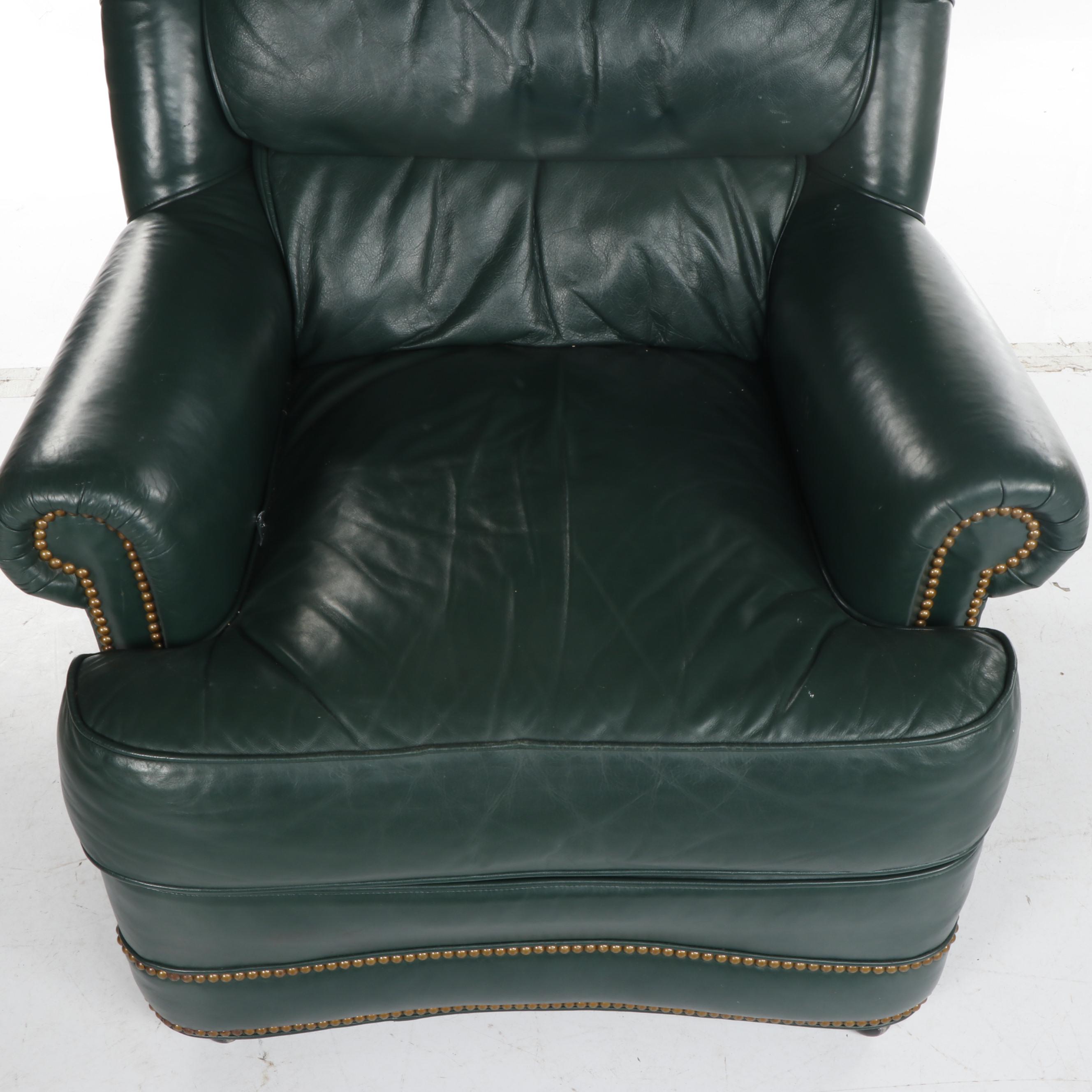 Whittemore-Sherrill Limited Green Leather Sofa with Armchair, Late 20th Century