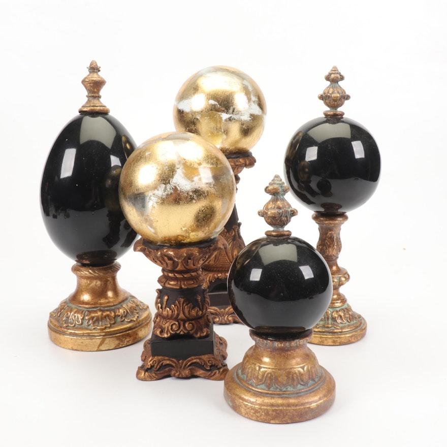 Decorative Glass Finials with Wooden Bases
