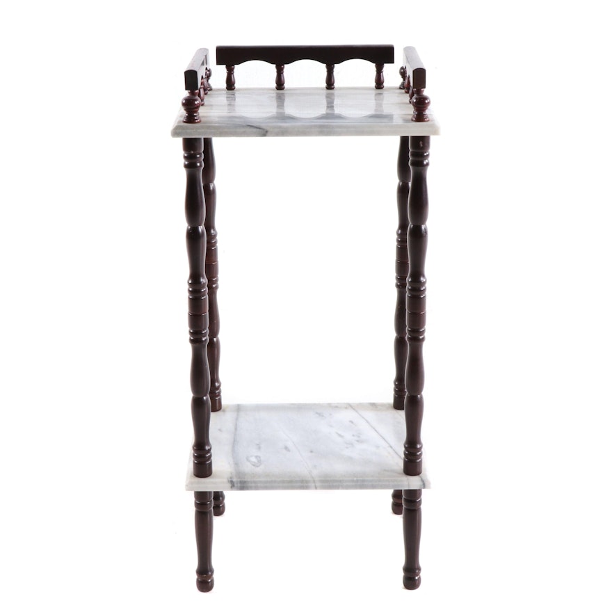 Mahogany and Carrara Marble Plant Stand, Contemporary