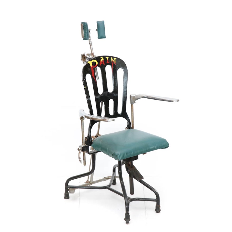 Hand-Painted Metal Dentist's Chair, Vintage
