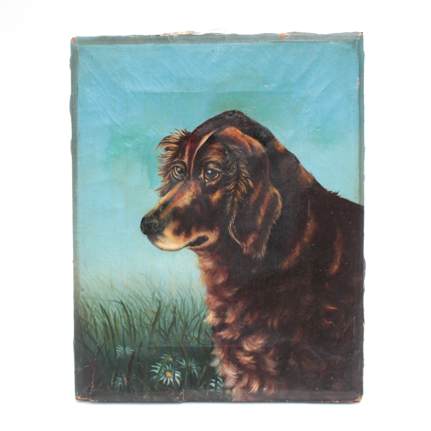 Oil Painting of Dog, Circa Late 19th Century