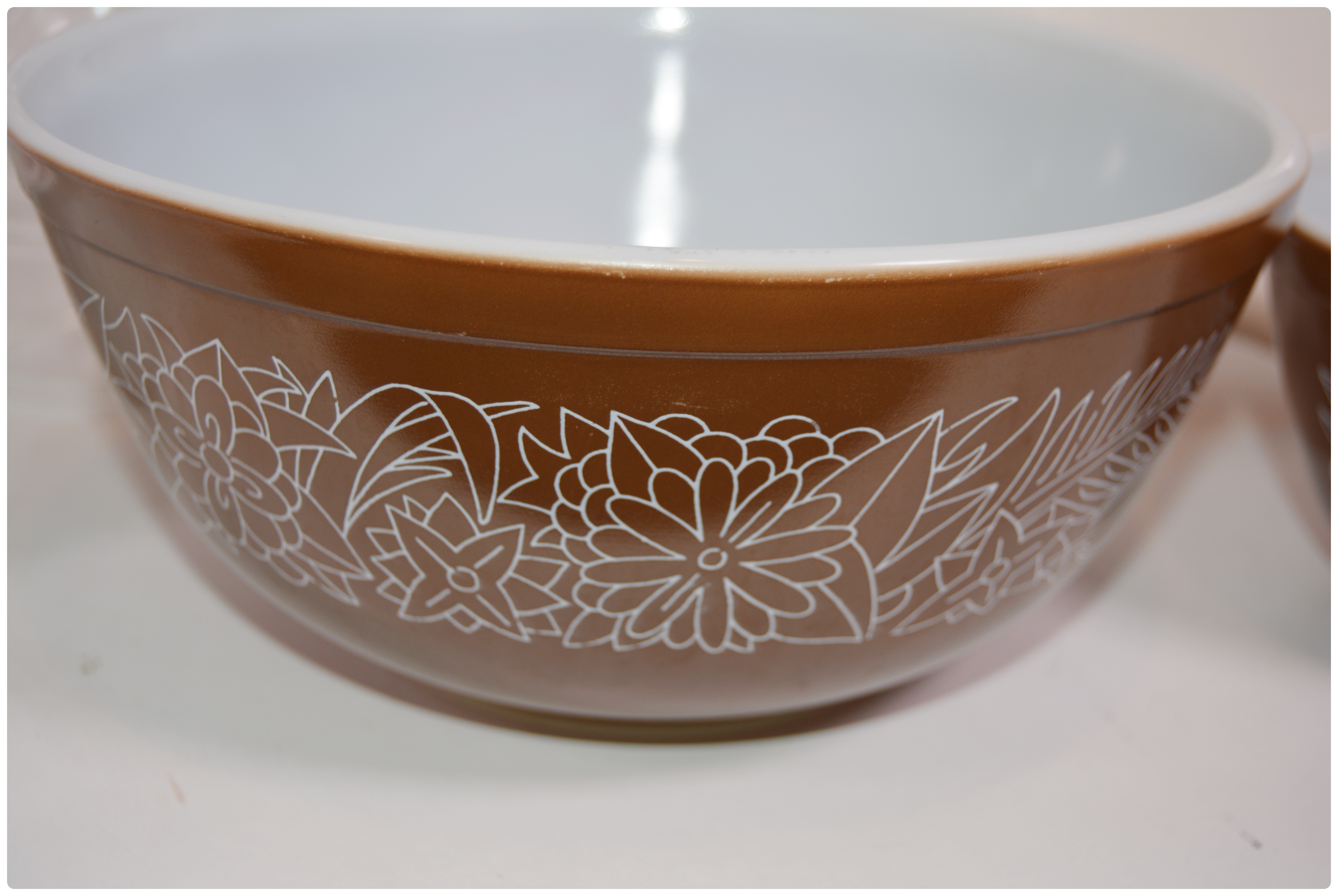 Pyrex "Woodland" Mixing Bowls with Corningware and Portmeirion Bakeware