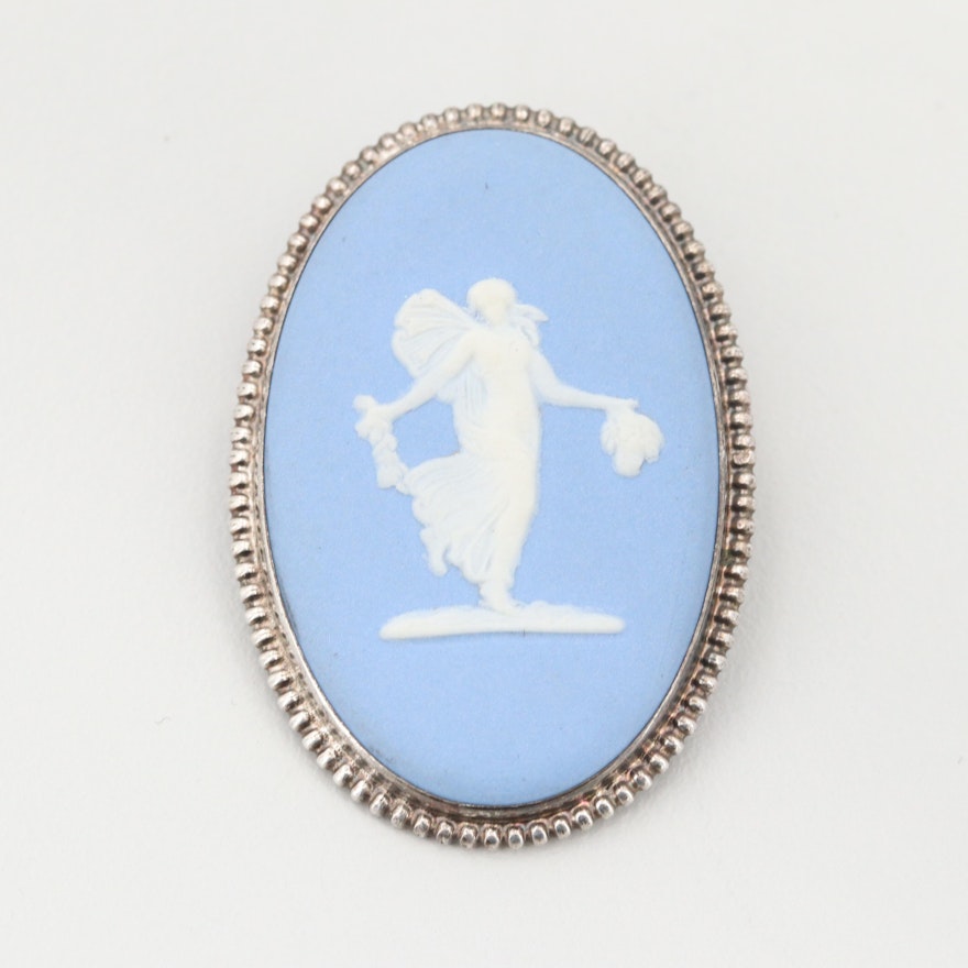 Gold Wash On Sterling Silver and Wedgewood Jasperware Cameo Brooch