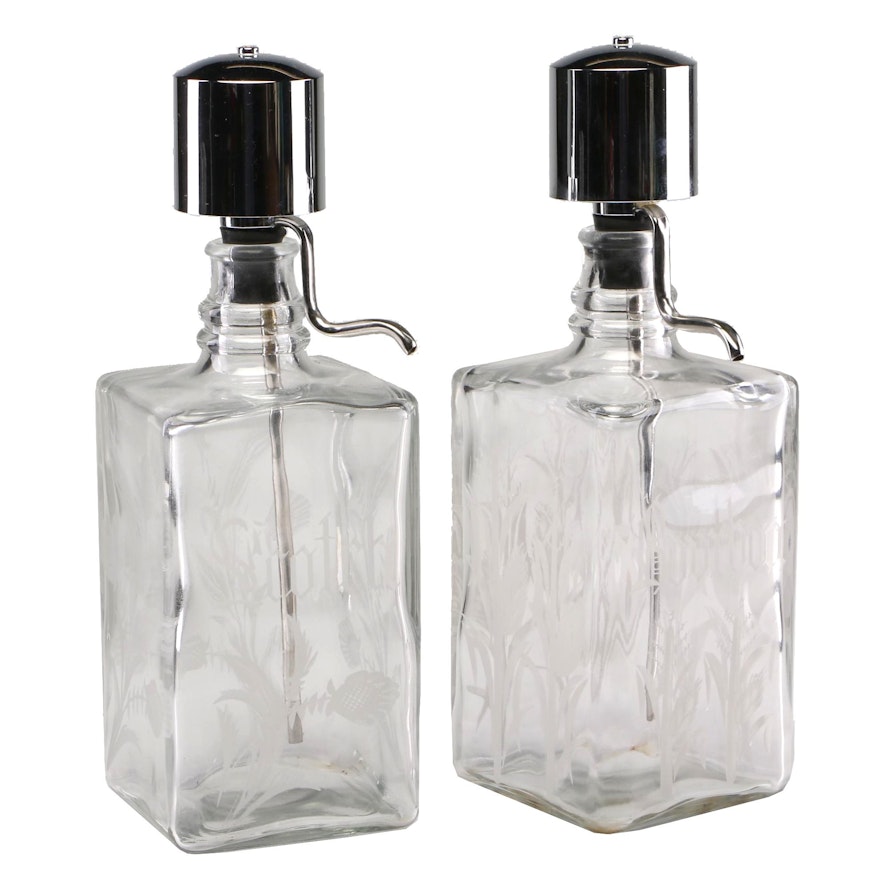 Vintage "Bourbon" and "Scotch" Liquor Dispensers with Chrome Pump