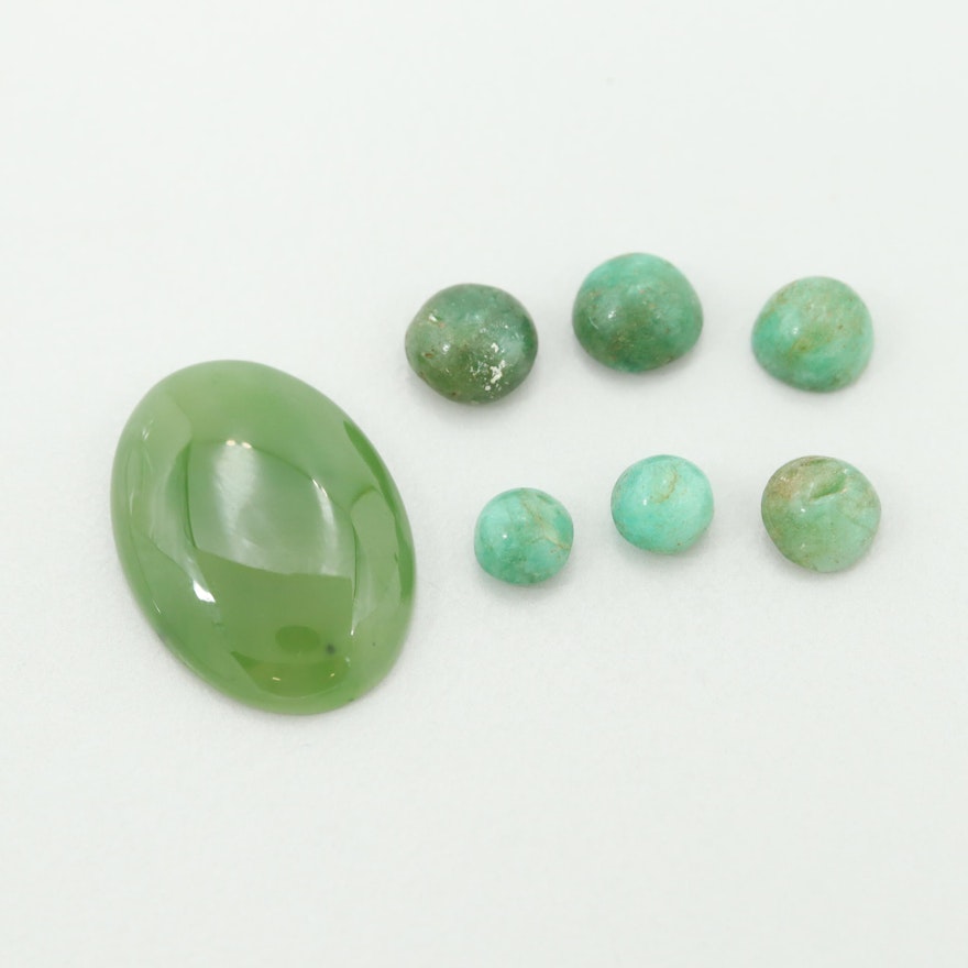 Loose 8.47 CT Nephrite and 4.35 CTW Calcite Gemstones