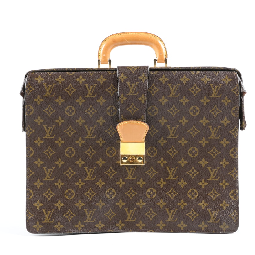 Louis Vuitton Serviette Fermoir in Monogram Canvas with Leather Trim